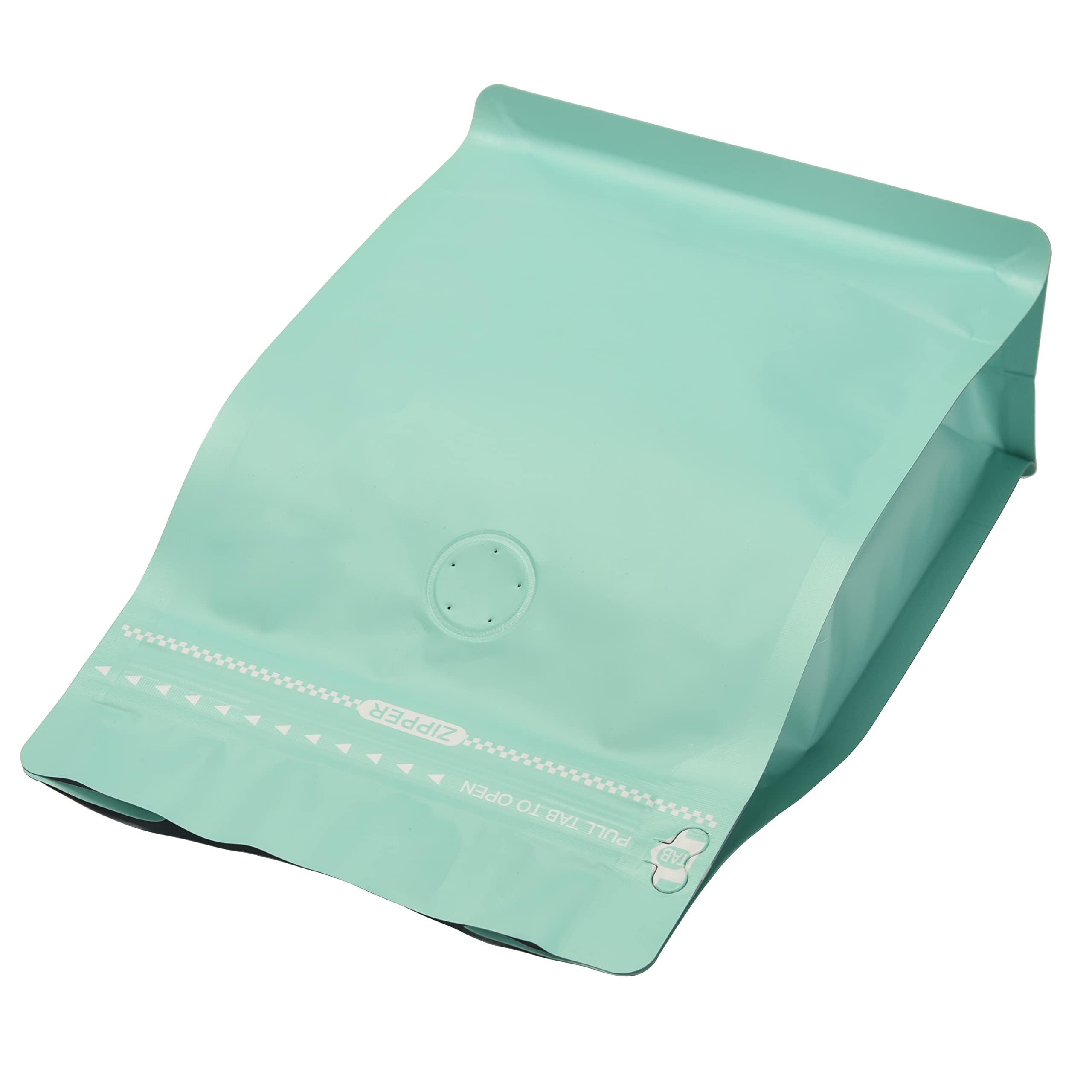 EverPack High Barrier Foil Coffee Bags with Degassing Valve, Resealable Coffee Pouches with Air Release Valve, Flat Bottom & Pull Tab Zipper, Matt Green Blue (50, 16oz/1lb/500gm)