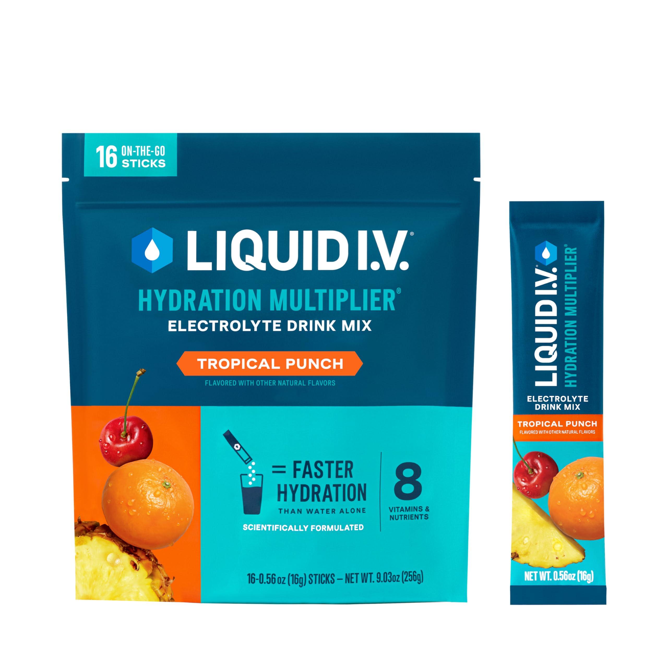 Liquid I.V. Liquid I.V. Hydration Multiplier - Tropical Punch - Hydration Powder Packets | Electrolyte Powder Drink Mix | Convenient Single-Serving Sticks | Non-GMO | 16 Servings (Pack of 12)