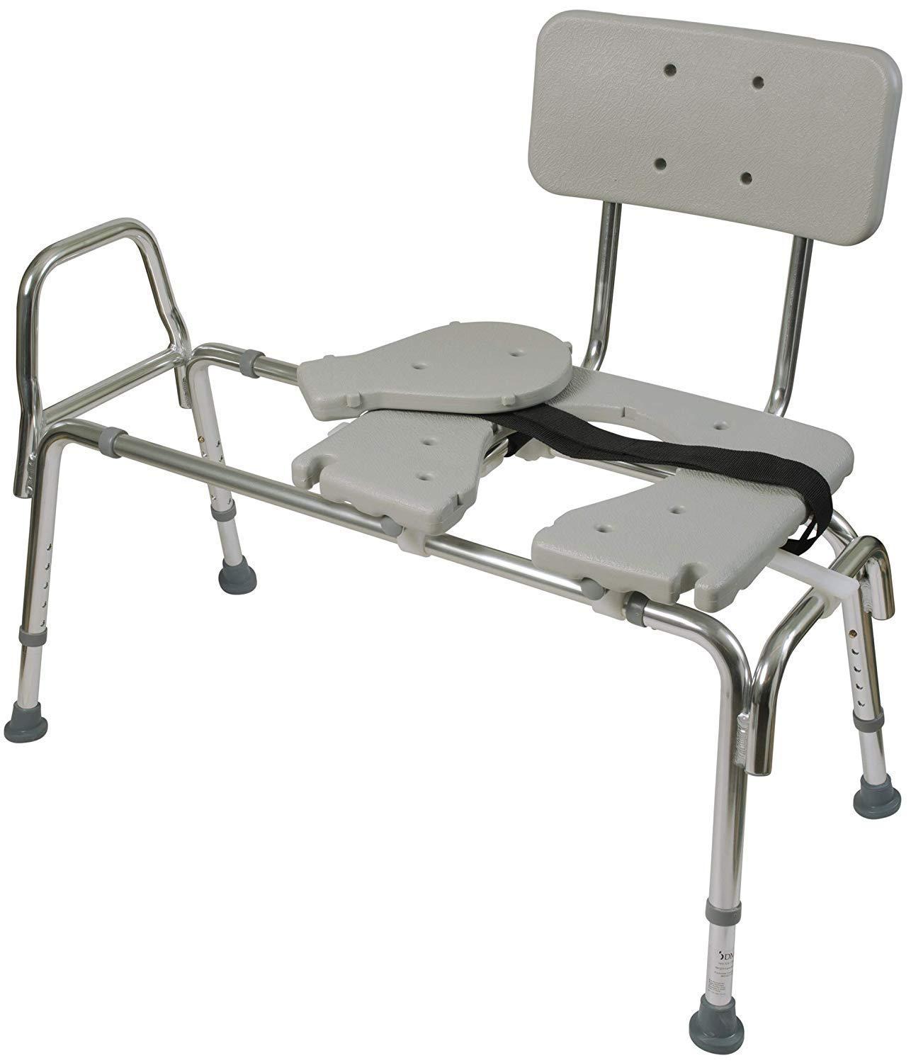 DMI DMI Tub Transfer Bench and Shower Chair with Non Slip Aluminum Body, FSA Eligible, Adjustable Seat Height and Cut Out Access, Holds Weight up to 400 Lbs, Bath and Shower Safety, Transfer Bench