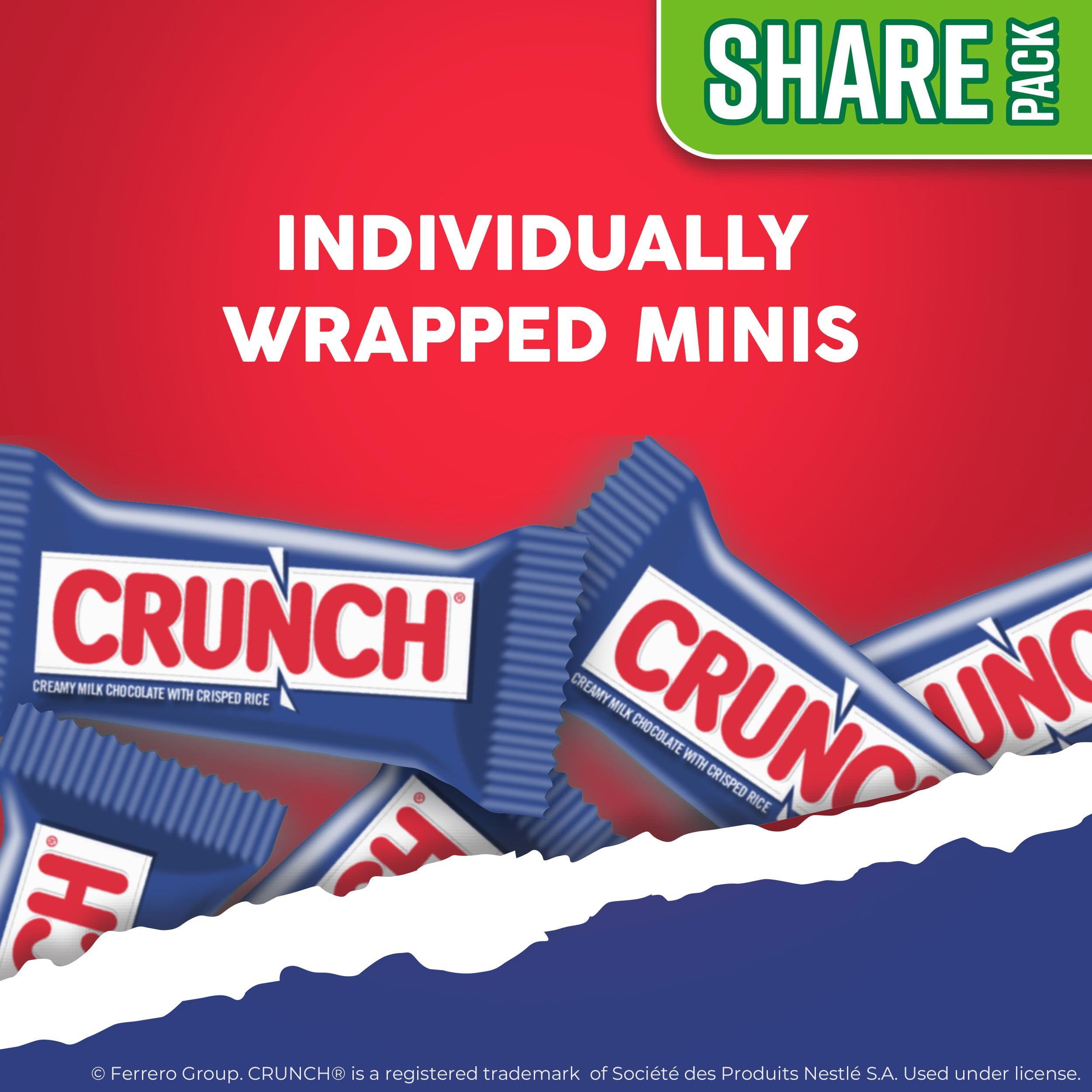 Crunch CRUNCH Minis, Bulk 8 Pack, Milk Chocolate and Crisped Rice, Full Size Holiday Candy Bars, Stocking Stuffers, Individually Wrapped, Resealable Share Size Bag, 9.8 oz