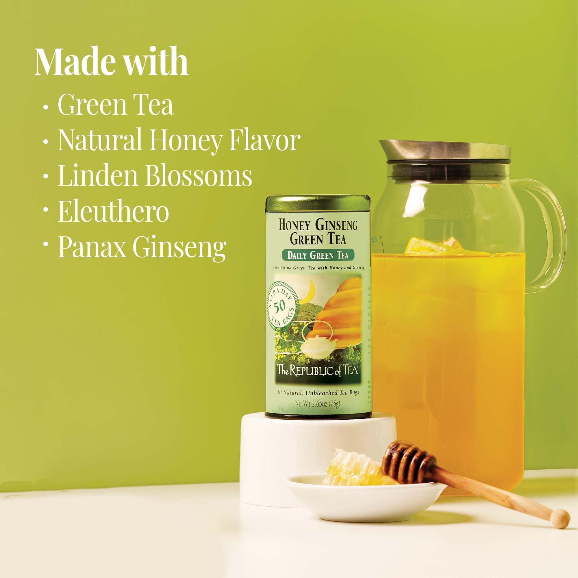 The Republic of Tea The Republic of Tea Honey Ginseng Green Tea, 50 Tea Bags, Relaxing Chinese Green Tea Gourmet Blend