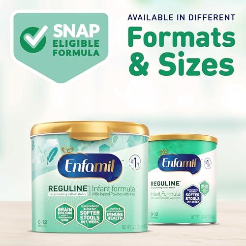 Enfamil Enfamil Reguline Baby Formula, Milk-Based Infant Nutrition, Dual Prebiotics for Soft, Comfortable Stools within 1 Week of Use, Omega-3 DHA for Immune Support, Reusable Powder Tub, 19.5 Oz