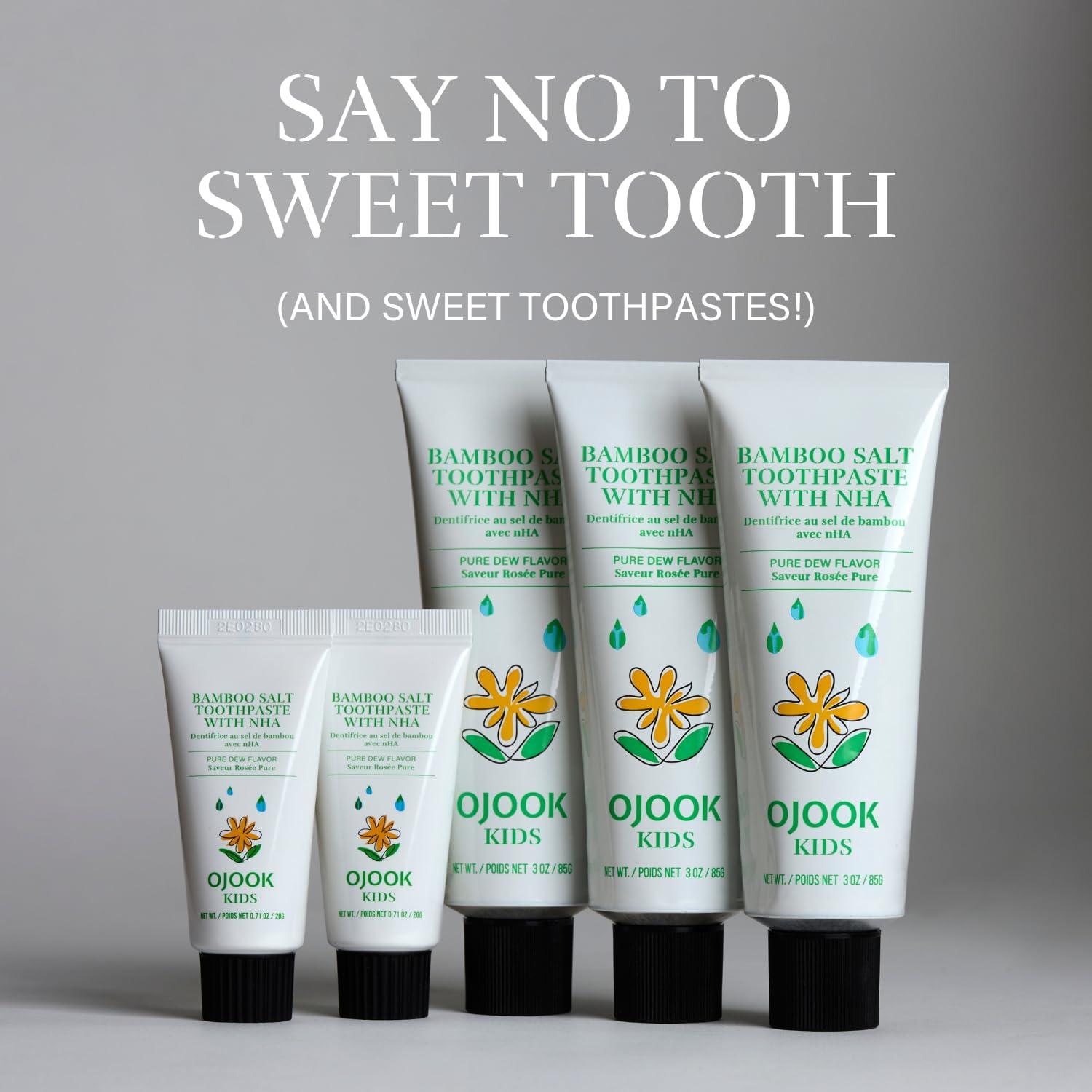 OJOOK OJOOK Kids Fluoride Free Bamboo Salt Toothpaste with nHA - Pure Dew | Nano Hydroxyapatite, Remineralizing, Strengthening Enamel for First Teeth, Safe to Swallow (3oz)