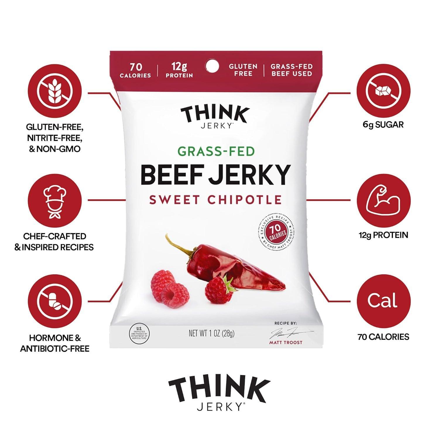 Think Jerky Think Jerky, Beef and Turkey Jerky Variety Pack (1.0 Ounce Bags, Pack of 8) Contains 2 Bags of Each: Classic Beef Jerky, Sweet Chipotle Beef Jerky, Sriracha Honey Turkey Jerky, and Sesame Teriyaki Beef Jerky - Healthy Jerky Snack, Low Calorie, Low Fa