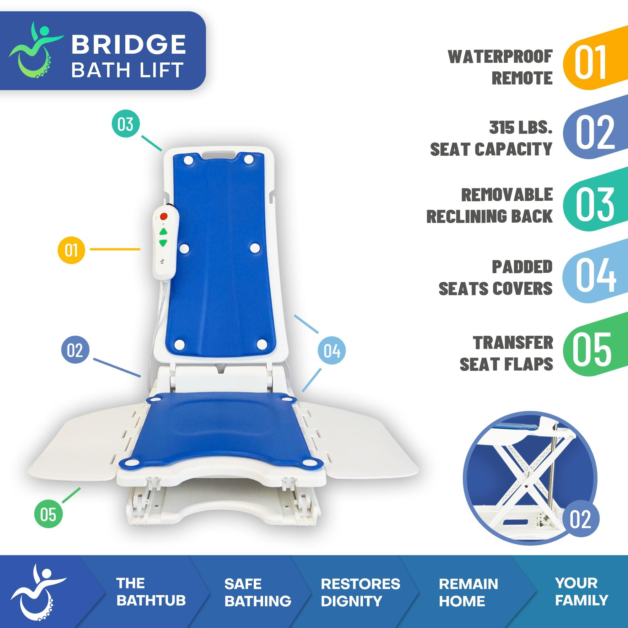 Mobile Stairlift.com Mobile Patientlift Bridge Bath Lift Chair- Electric Powered Whisper Quiet Adaptive Medical Bathroom Shower Chair for Bathtubs and Bathing Bench Aid for Seniors, Disabled and Elderly