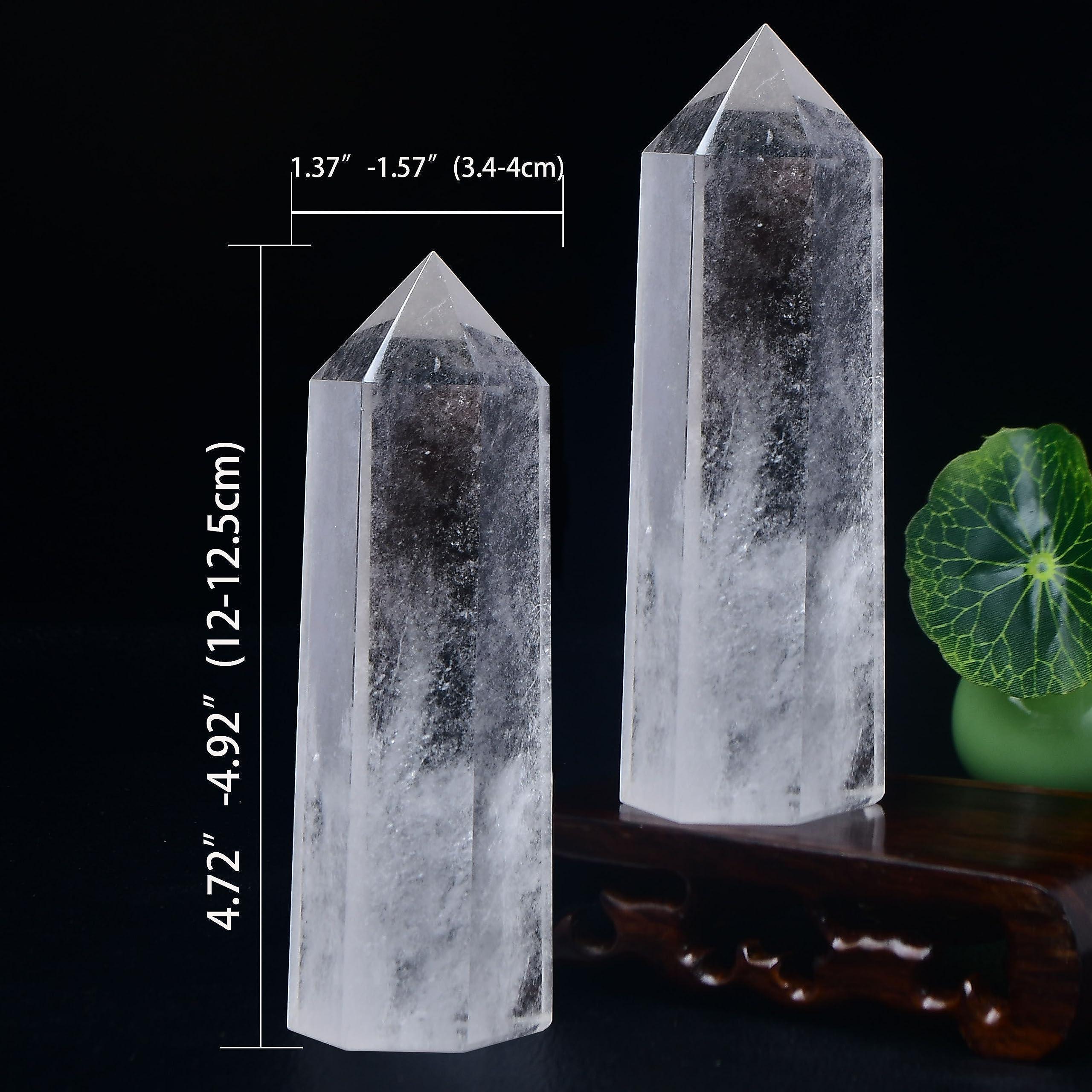 WUYOUSHI WUYOUSHI Large Clear Quartz Healing Crystal Tower / 4.72-5.11\" Natural Crystal Wand / 6 Faceted Chakra Single Point Crystal Reiki Therapy Meditation Home Decor Gift