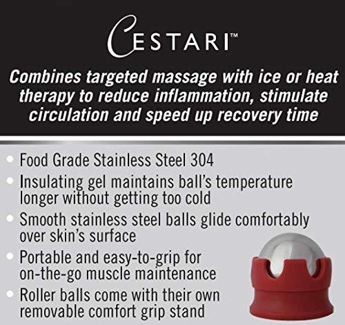 Cestari Massage Roller Ball - Stainless Steel Gel Balls for Heat + Ice Therapy - Back, Shoulder, Calf, Foot Massager with Heat or Cold - Myofascial Release - Deep Tissue Trigger Points - Hot Cold Roller.