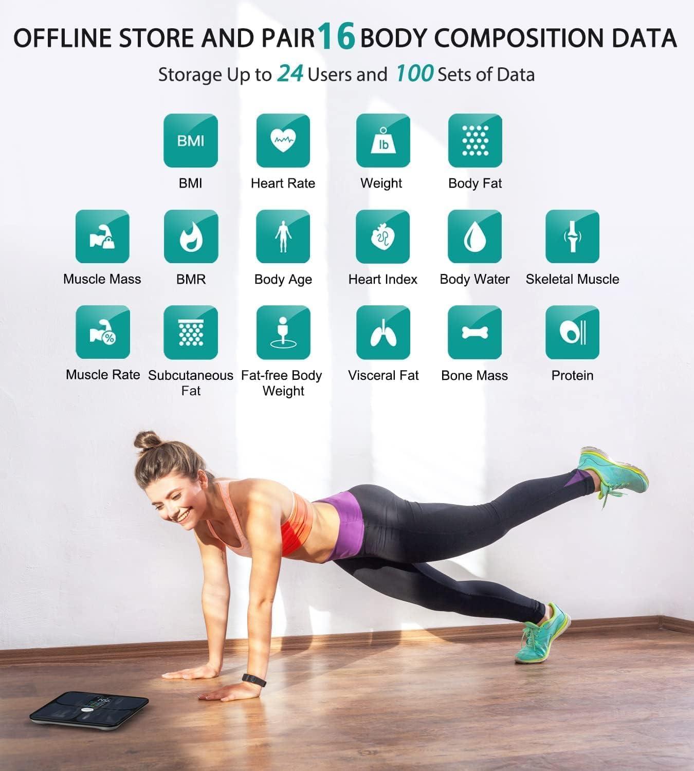 ABLEGRID ABLEGRID Body Fat Scale,Digital Smart Bathroom Scale for Body Weight, Large LCD Display Screen, 16 Body Composition Metrics BMI, Water Weigh, Heart Rate, Baby Mode, 400lb, Rechargeable