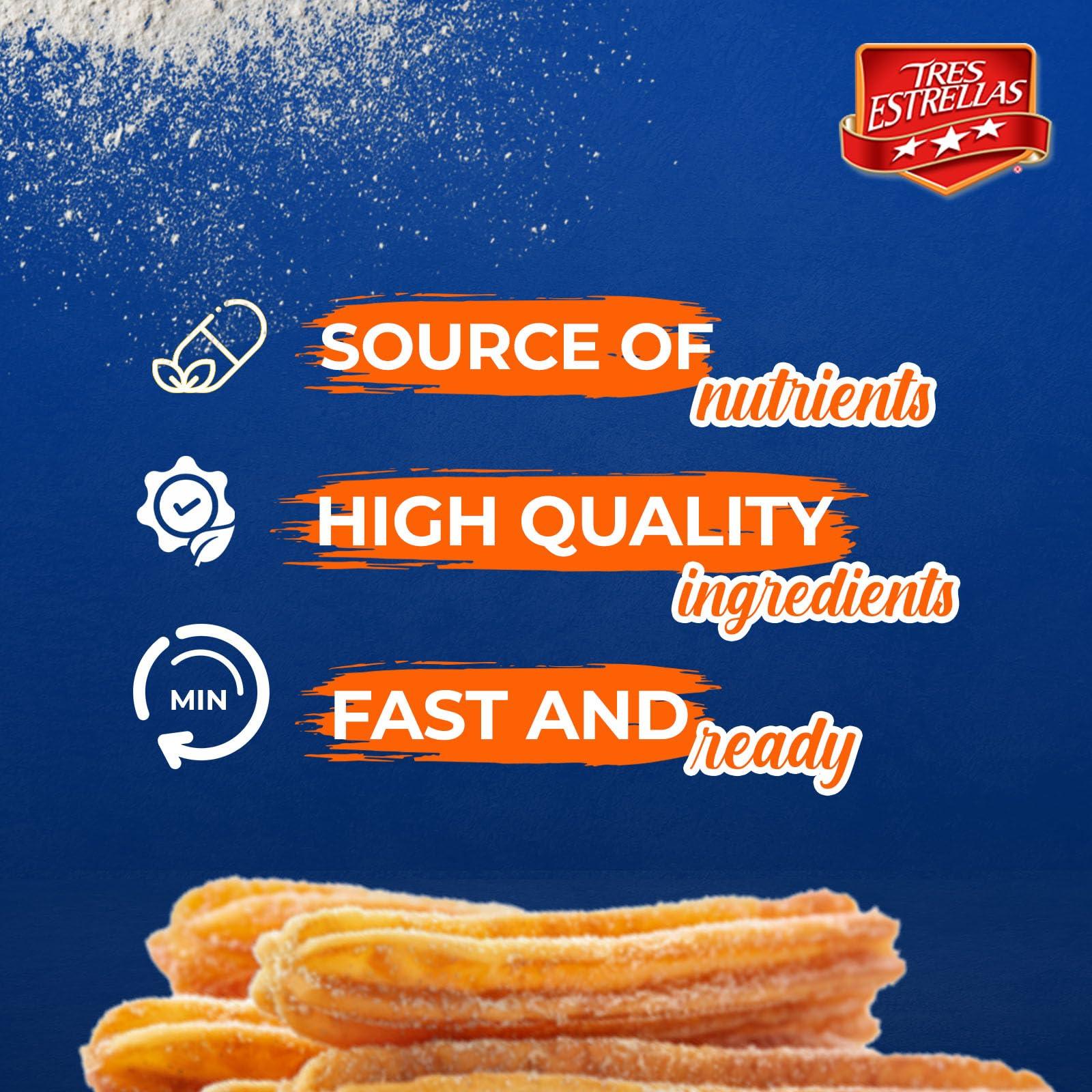 Tres Estrellas TRES ESTRELLAS, Harina preparada para Churros, Homemade, Churro Mix, Rpida y Fcil de Hacer, 17.6 oz, Pack de 12