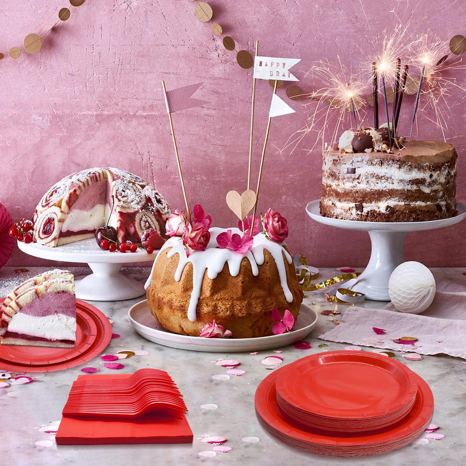 WYQJHKV WYQJHKV Red Party Supplies Set Include Red Paper Plates and Napkins party supplies,Severs 25 Guests Red Dessert Plates,Disposable Cake Plates Paper Plate Red for Birthday Wedding Party