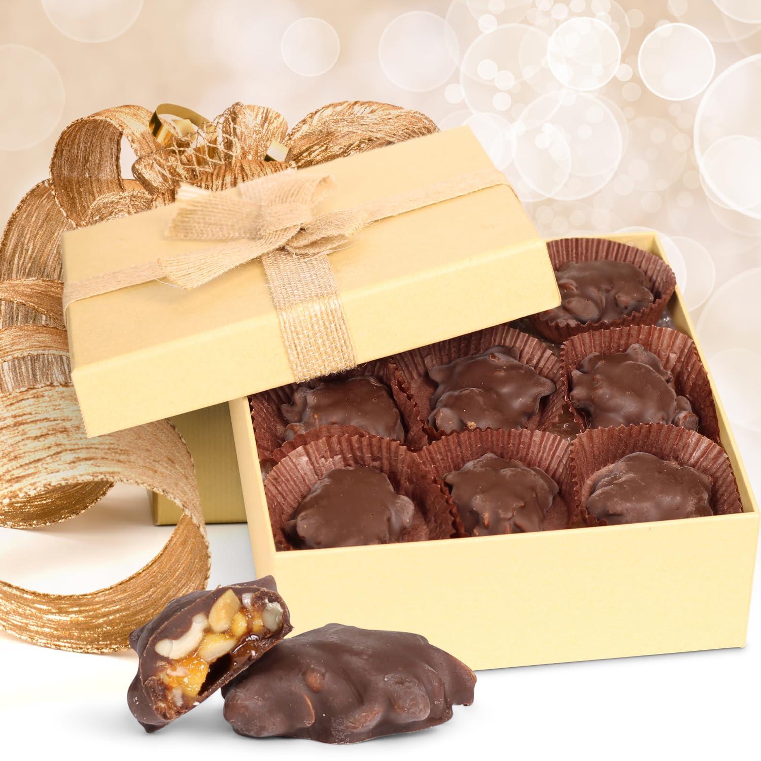 It\'s Delish Chocolate Caramel Rice Crispies Clusters Gift Box - by It\'s Delish | 12 OZ Premium Dark Chocolate Covered Crips Rice Nuts with Carmel Cluster without Nuts | Christmas Gifts Box of Chocolates Candy Turtles Vegan, Kosher