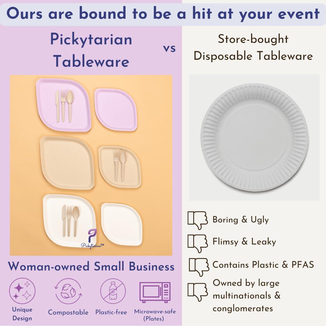 Pickytarian Pickytarian Fancy Purple Disposable Dinner Plates 10 inch 50pc - Premium Bamboo Large Plates for Wedding Party Events Birthday Holiday Meal Main Course - Compostable Better than Paper Plastic- Sturdy
