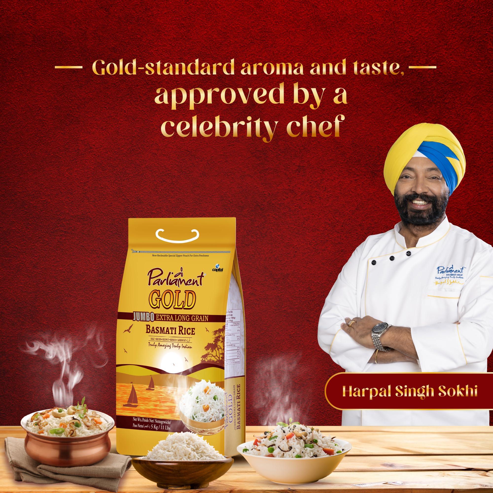 PARLIAMENT GOLD Parliament Gold Jumbo Extra Long Basmati Rice | Indian Risotto | All Natural | Vegan | Gluten Friendly | NON-GMO | Aged Perfection | Luxurious Taste | Product of India (10, Pounds)
