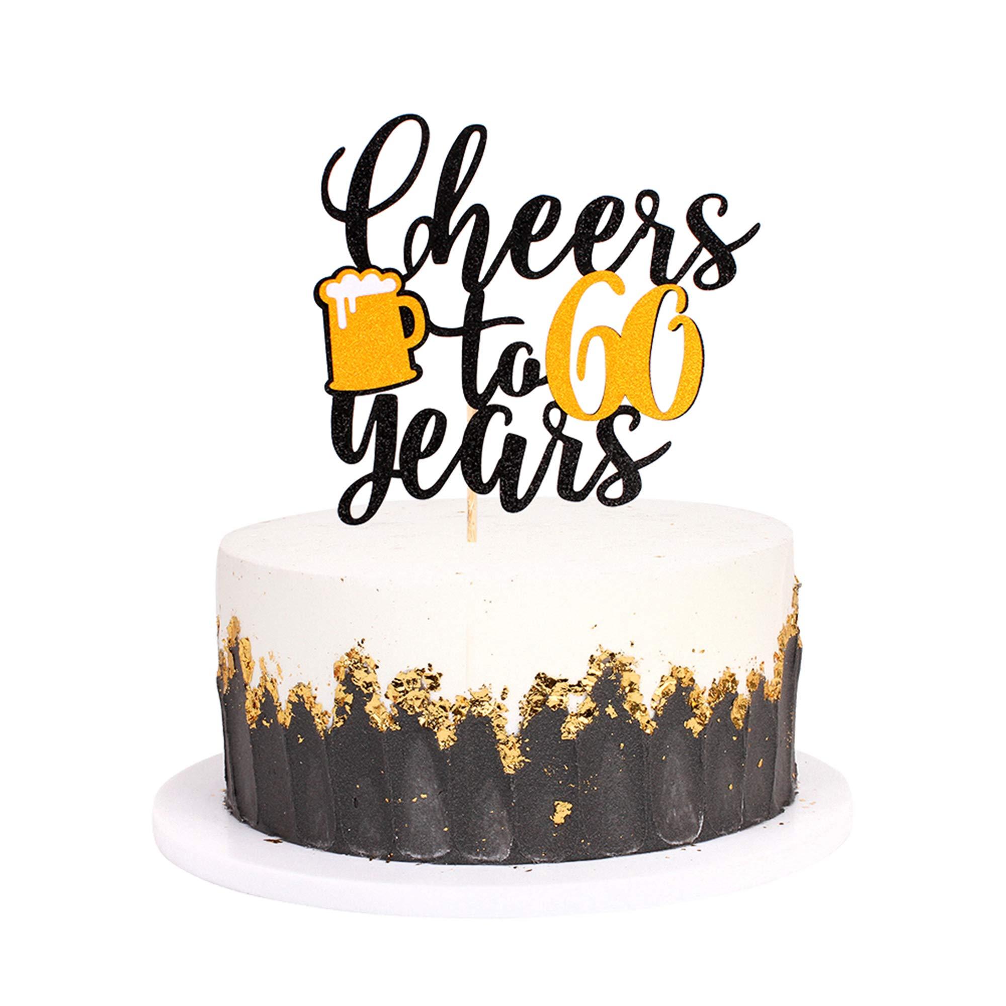 UNIMALL 60 Years Cake Topper - Gold Glitter 60th Birthday, Wedding Anniversary Cake Topper Picks Party Decoration