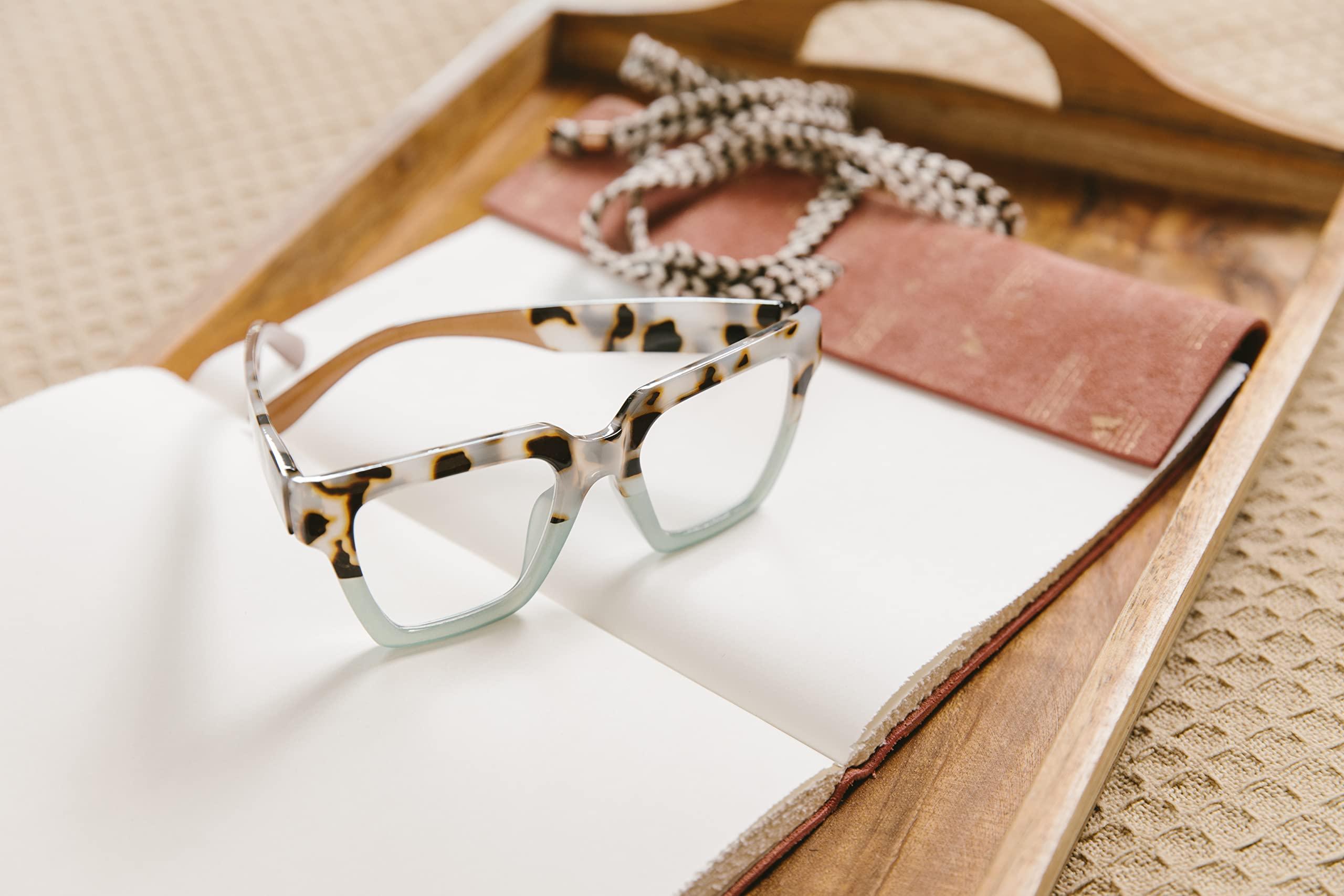 Peepers by PeeperSpecs Peepers by PeeperSpecs Oprah\'s Favorite Women\'s Take a Bow Square Blue Light Blocking Reading Glasses - Chai Tortoise/Green +0.00