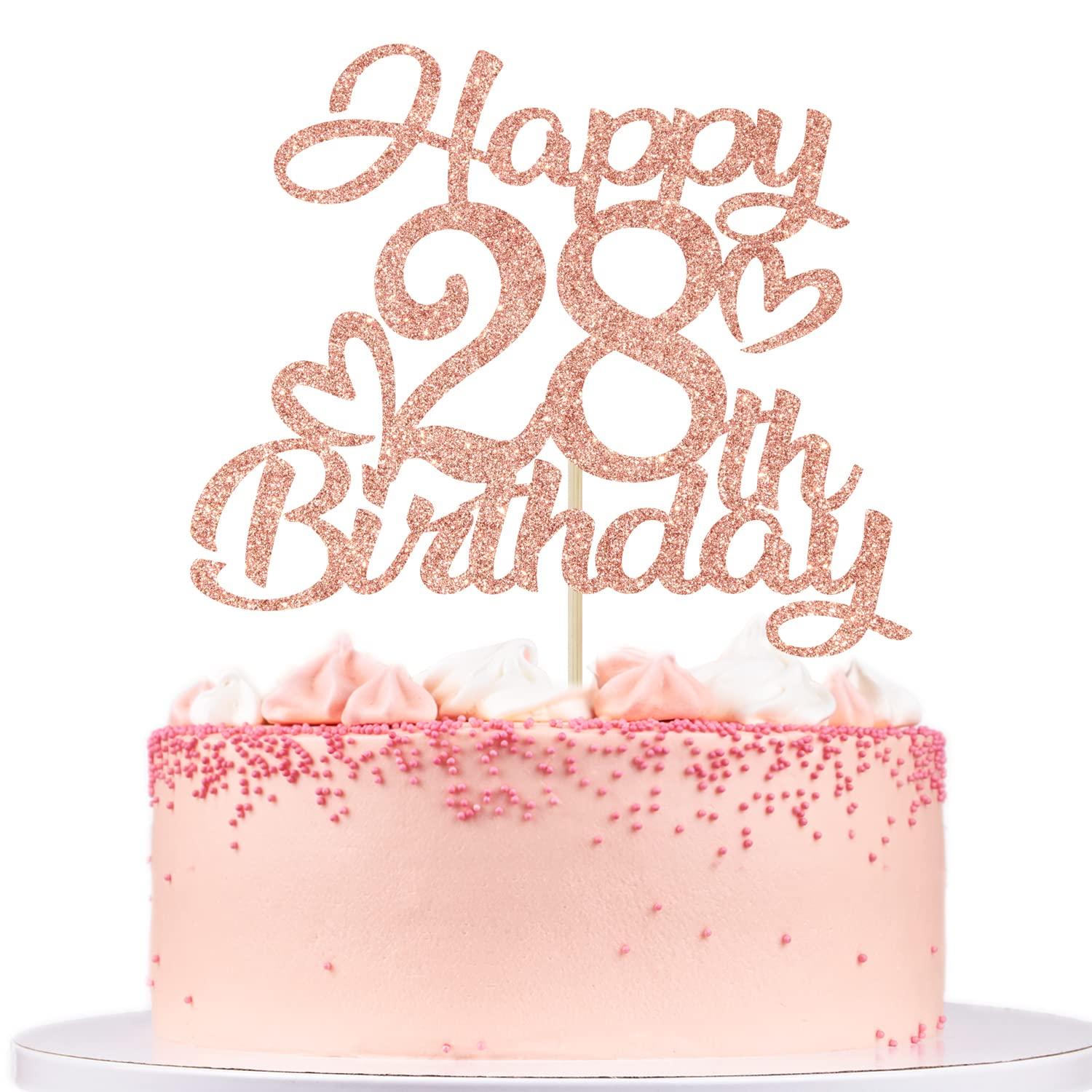 Unoggsor Unoggsor Rose Gold Glitter Happy 28th Birthday Cake Topper - Hello 28, Cheers to 28 Years, 28 & Fabulous, 28th Birthday/Anniversary Party Decorations