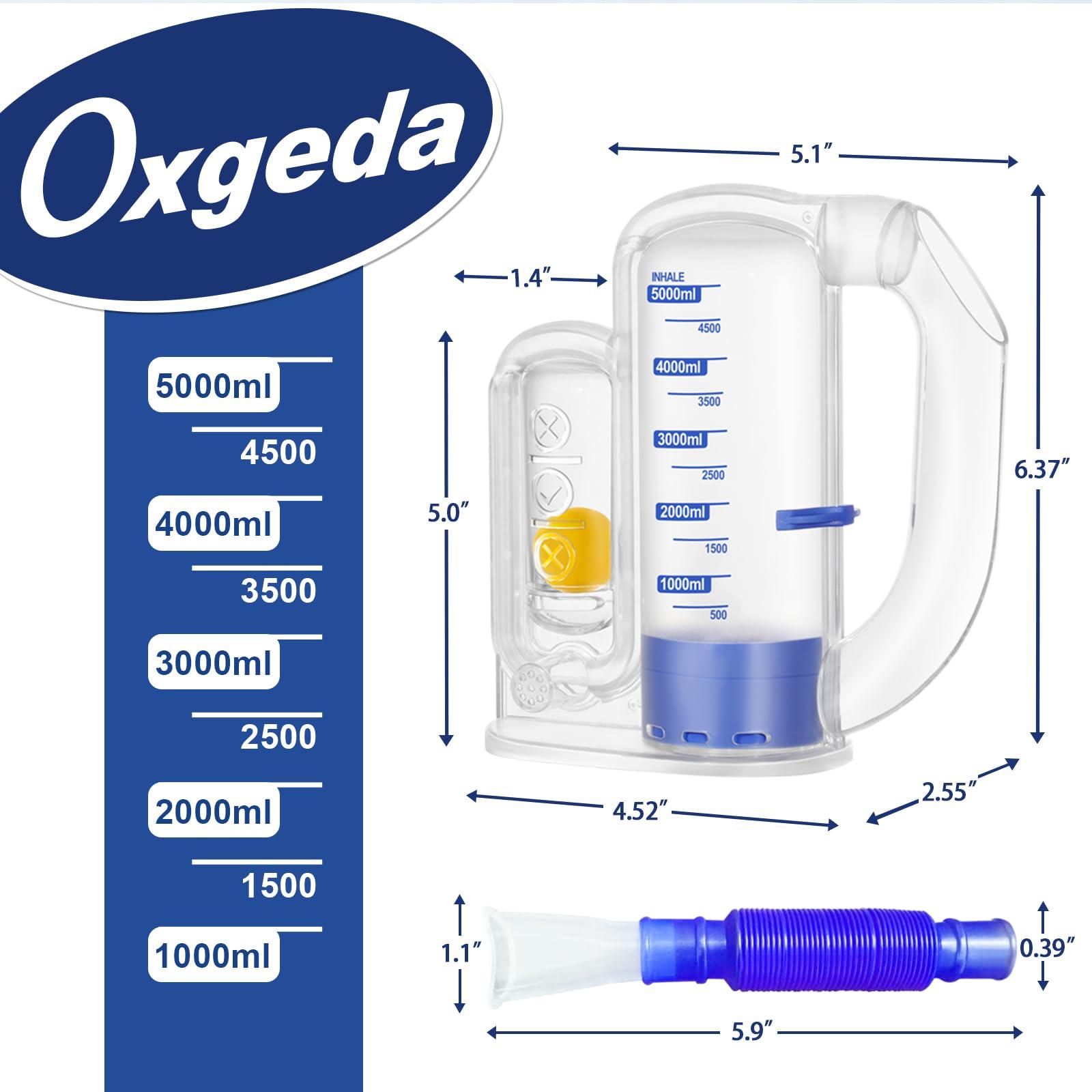 Oxgeda Incentive Spirometer, Breathing Exercise Device for Lungs, 5000ml Capacity for Deep Inhalation, Durable Medical-Grade PC Material | Airflow Indicator for Steady Inhalation Practice