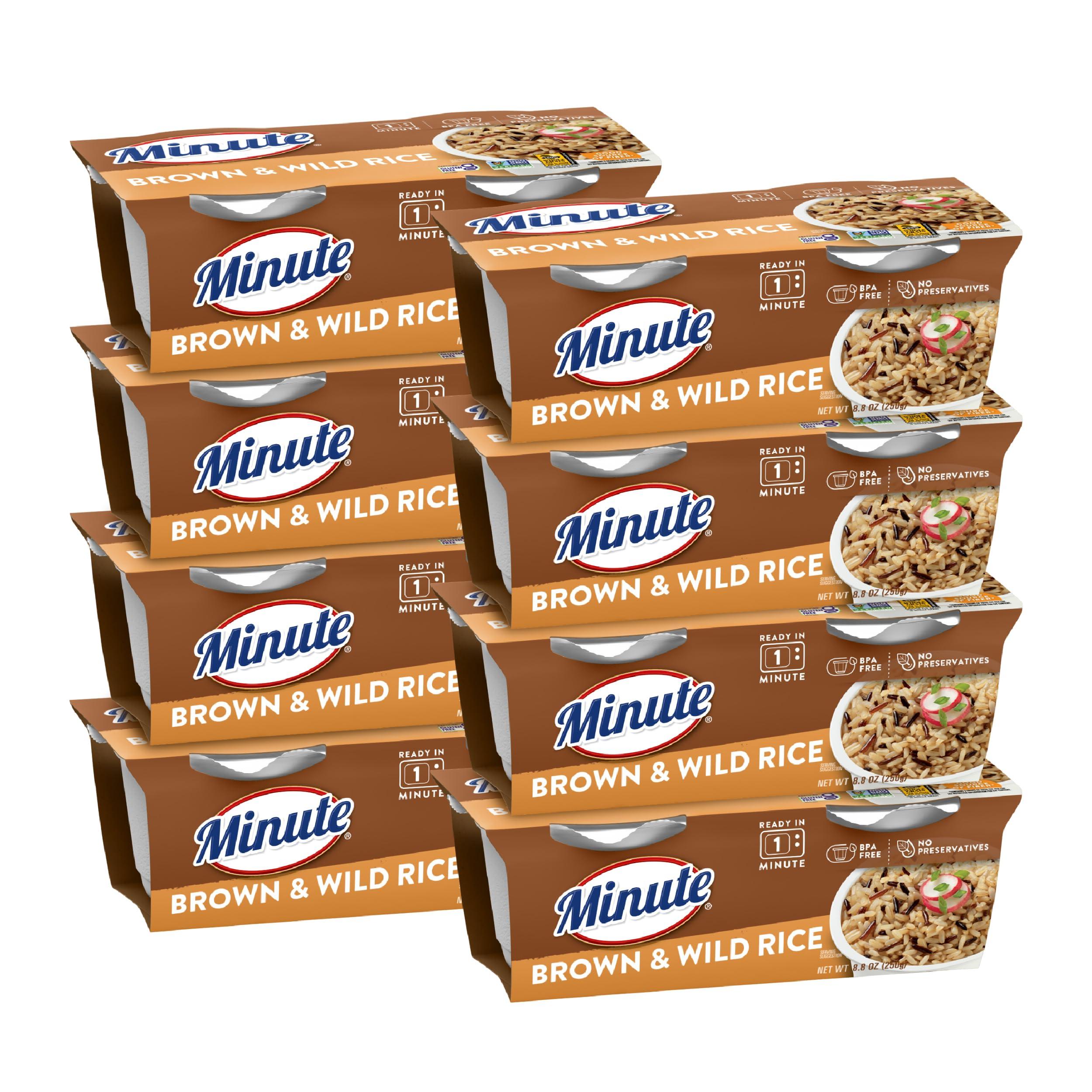 Minute Minute Ready-to-Serve Brown and Wild Rice, Microwavable Rice Cups, 4.4-Ounce Cups, 2 Count, (Pack of 8)