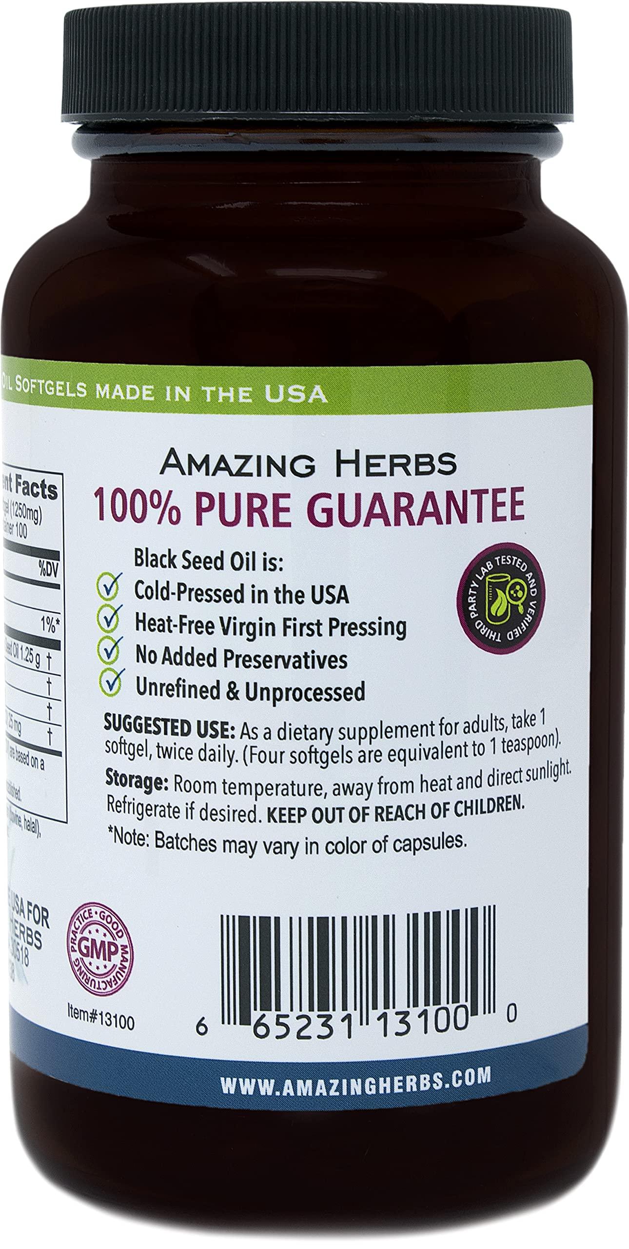 Amazing Herbs Amazing Herbs Black Seed Oil Pills 1250mg, 100 Softgel Capsules (Pack of 2)