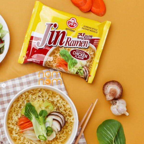 Ottogi OTTOGI Jin Ramen Chicken Flavor - Korean Style Instant Noodle, Flavorful Tasting Soup and noodles, Traditional Instant Ramen Noodles 3.88oz x 4 Pack