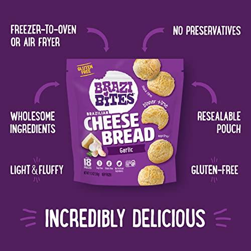 Brazi Bites Brazi Bites Gluten-Free Brazilian Cheese Bread: Garlic Asiago | Vegetarian Frozen Bread Snacks | Soy-Free | No Artificial Ingredients | No Preservatives | 11.5 oz. pouches (4-pack)