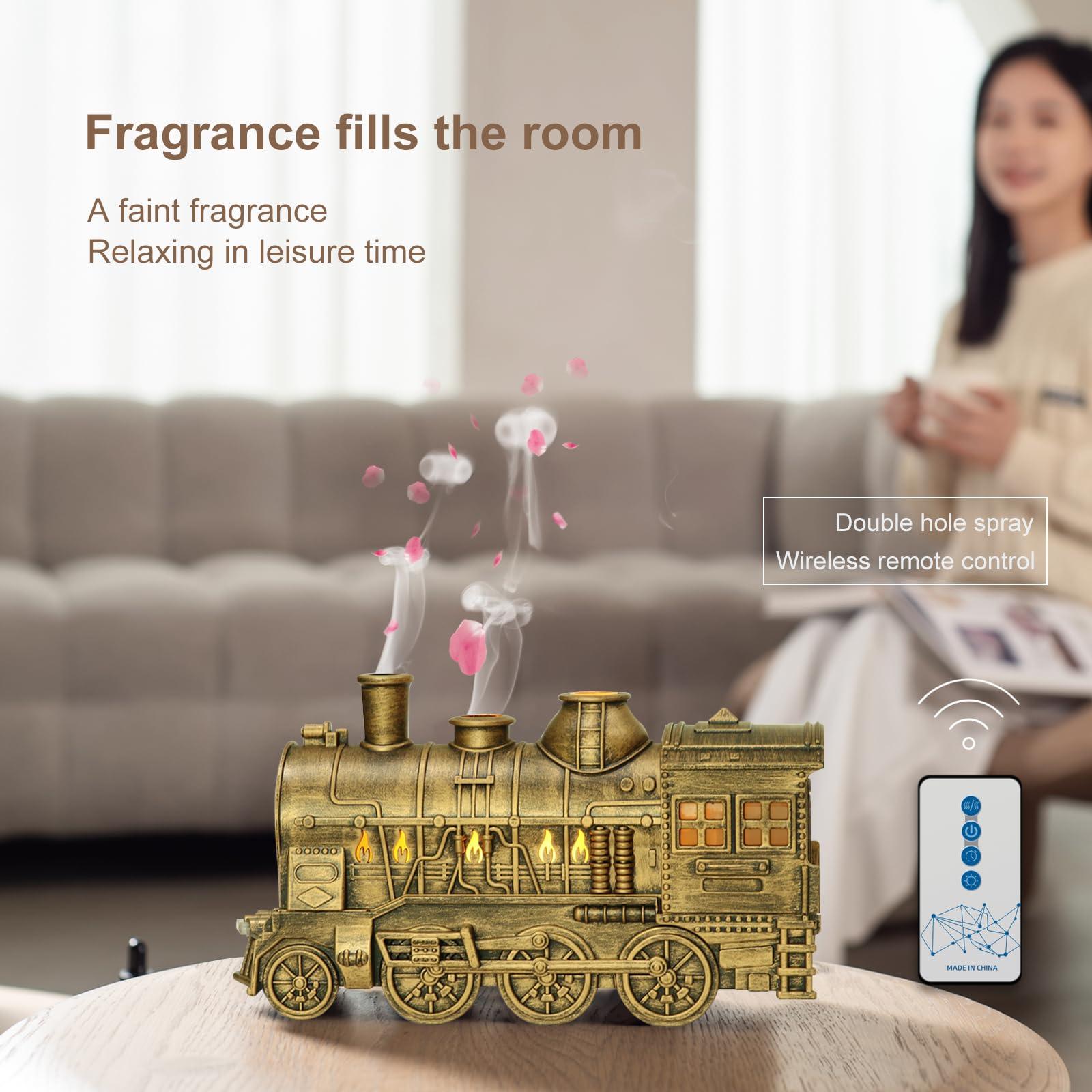 HIROGA HIROGA Train Diffuser 300ml, Aromatherapy Diffuser Cool Mist Ultrasonic Aroma Train Diffuser with Remote Control 2 Light 2 Mist Mode Auto Shut-Off for Bedroom Office Hotel(Bronze)