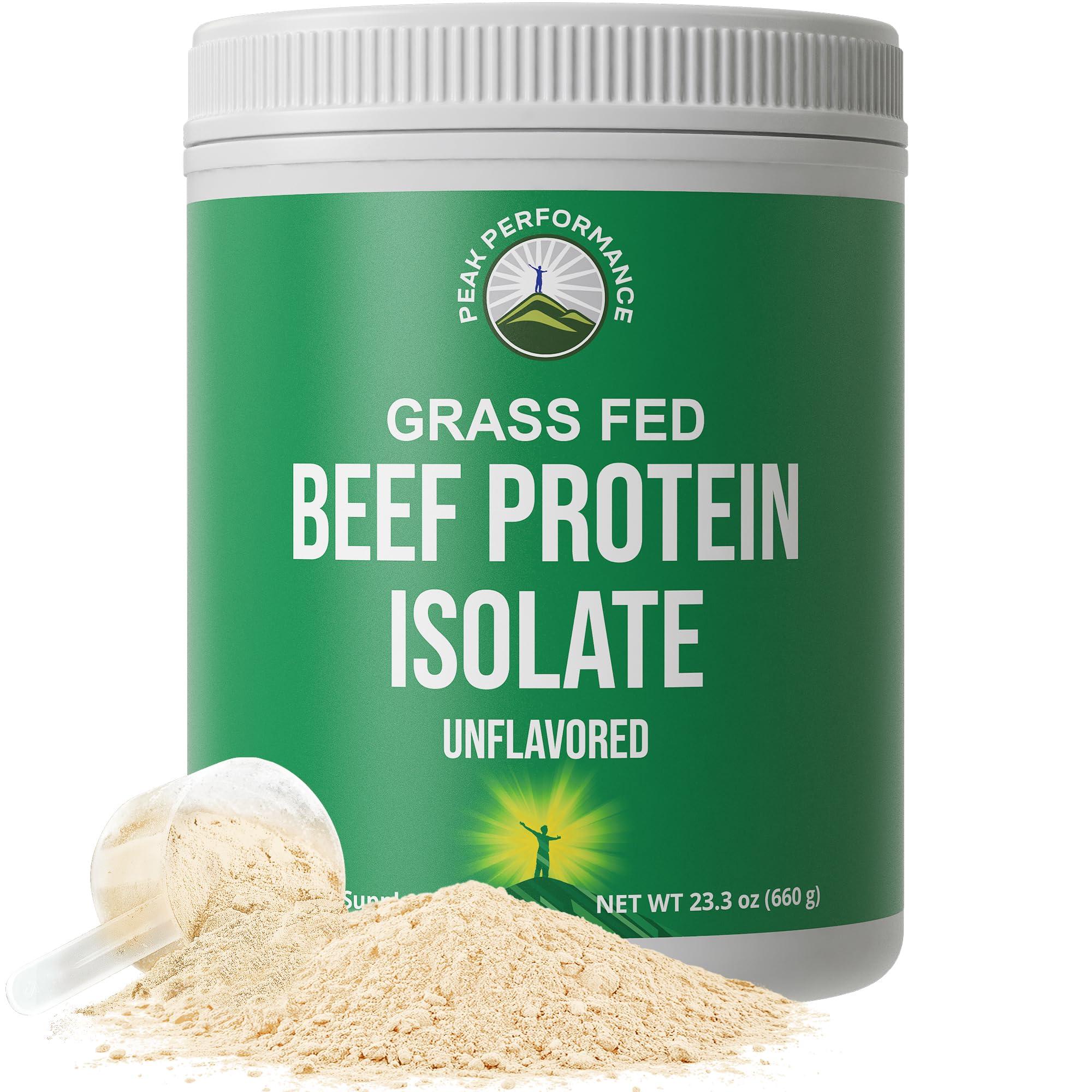 Peak Performance Grass Fed Beef Protein Powder - Lactose Free Great Tasting Beef Protein Isolate. Complete Animal Based Non Dairy Paleo Carnivore Supplement for Prime Muscle Building. No Whey. Unflavored