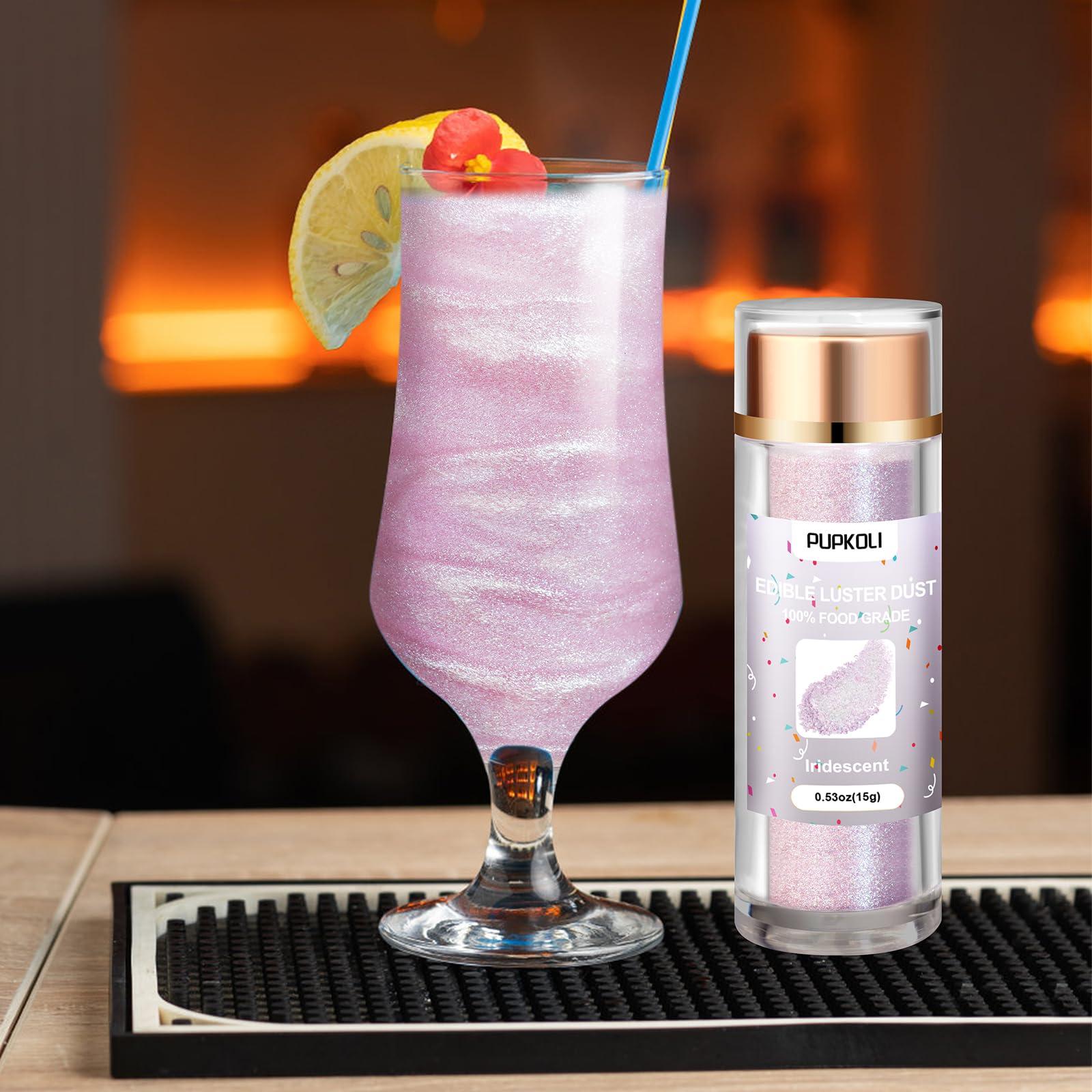 PUPKOLI Iridescent Edible Glitter for Cocktails, 15g Food-Grade Iridescent Drink Glitter Iridescent Luster Dust Edible, Iridescent Prism Powder Edible Glitter,Iridescent Food Glitter Shimmer for Drinks,Cakes,Baking,Christmas Decorating