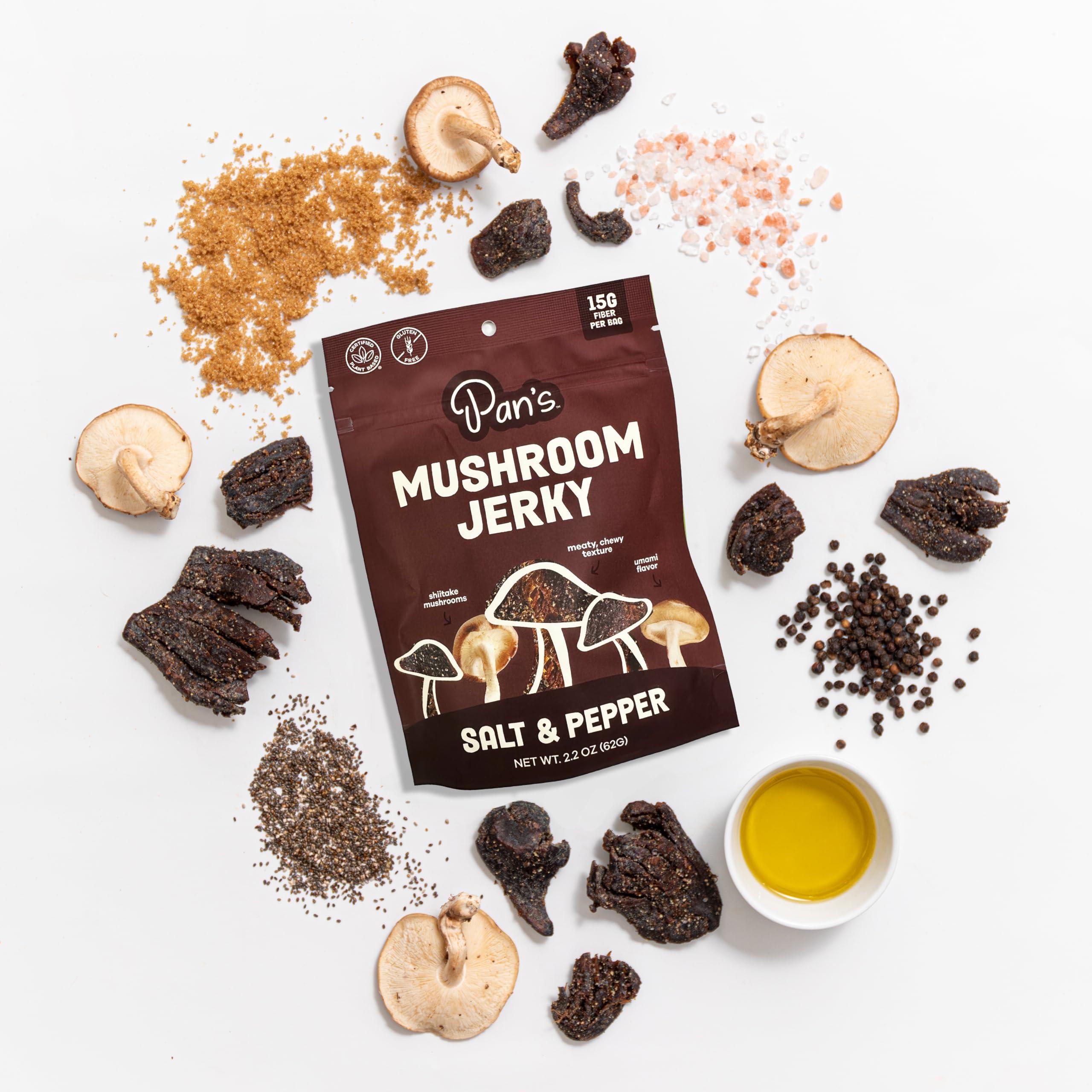 Pan's Pan's Mushroom Jerky, Organic, Vegan Snacks, Dried Mushrooms Shitake, Plant based Jerky, Meatless Jerky, Gluten Free, High in Fiber, with Salt & Pepper flavor (2.2 Ounce, Pack of 1)