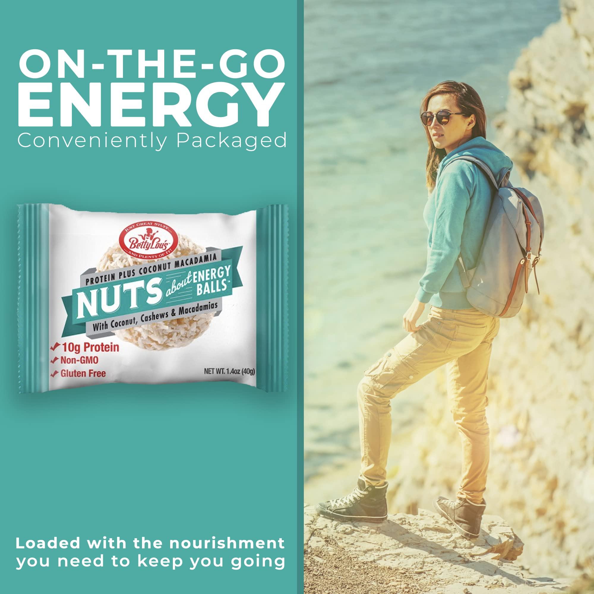 Betty Lou's Betty Lou\'s Protein Plus Coconut Macadamia Energy Balls, Gluten Free, Non GMO, No Refined Sugar, Healthy Snacks for Kids & Adults, Individually Wrapped (12 Pack)