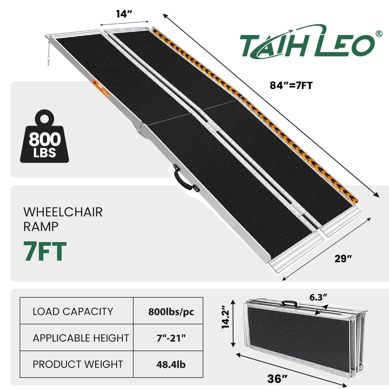 TaiH Leo TaiH Leo 3FT & 7FT Wheelchair Ramps, 800 LBS Capacity Wheel Chair Ramp, Portable Wheelchair Ramp Scooter Ramp, for Home, Steps, Stairs, Doorways, Curbs Black
