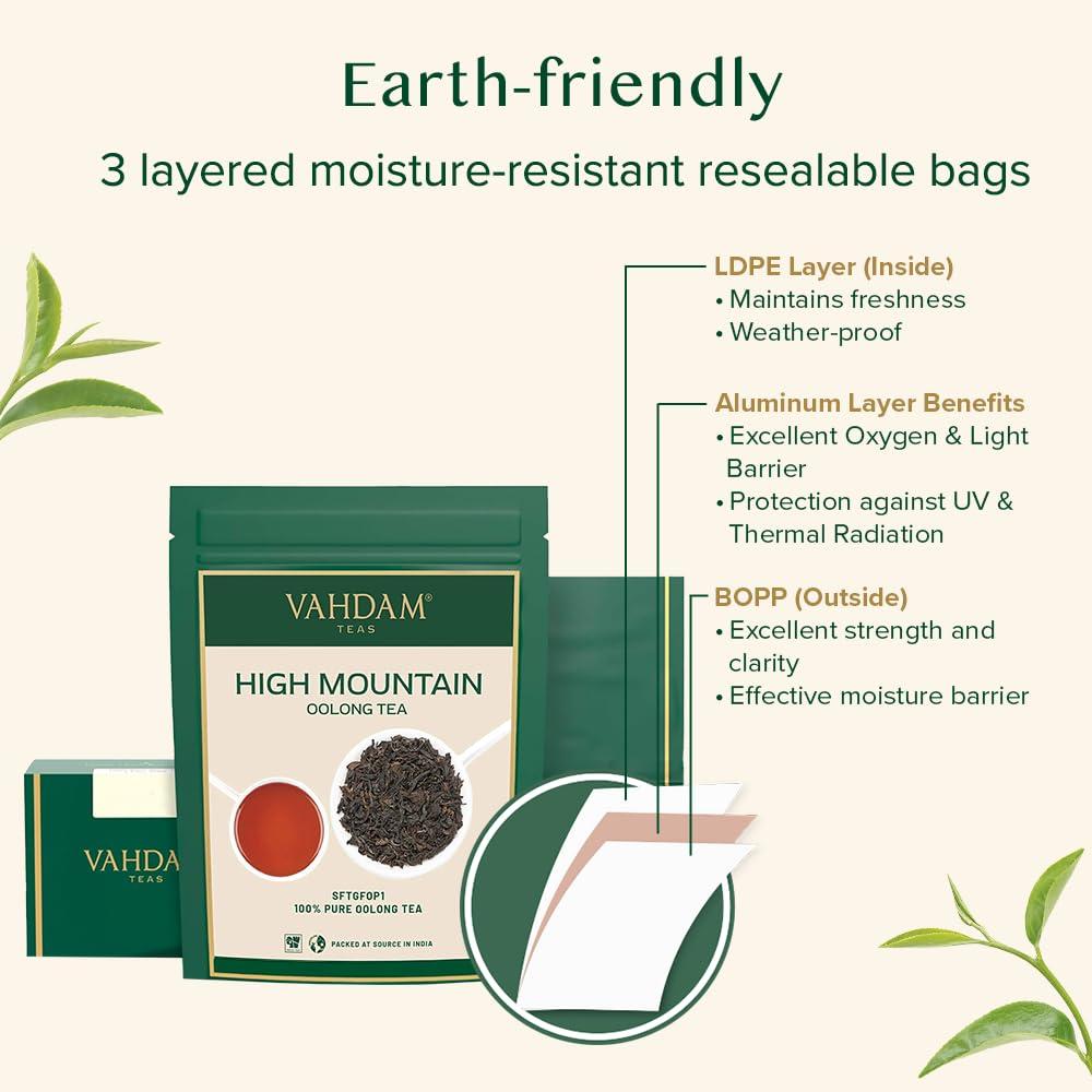 VAHDAM VAHDAM, High Mountain Oolong Tea Leaves From Himalayas (50+ Cups, 3.53oz) Strong & Robust Oolong Tea | High Elevation Grown | Vacuum Sealed | Brew Hot, Iced, Kombucha Tea | Loose Leaf Tea
