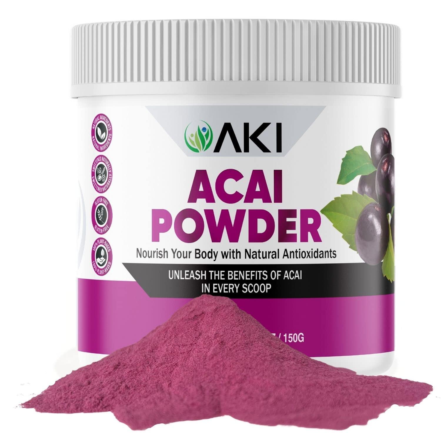 AKI ORGANIC AKI Acai Powder | Nourish Your Body with Ideal Vitamins & Nutrients | Powder for Smoothies - Non-GMO, Vegan Friendly & Gluten Free (5.30 Oz / 150 g)