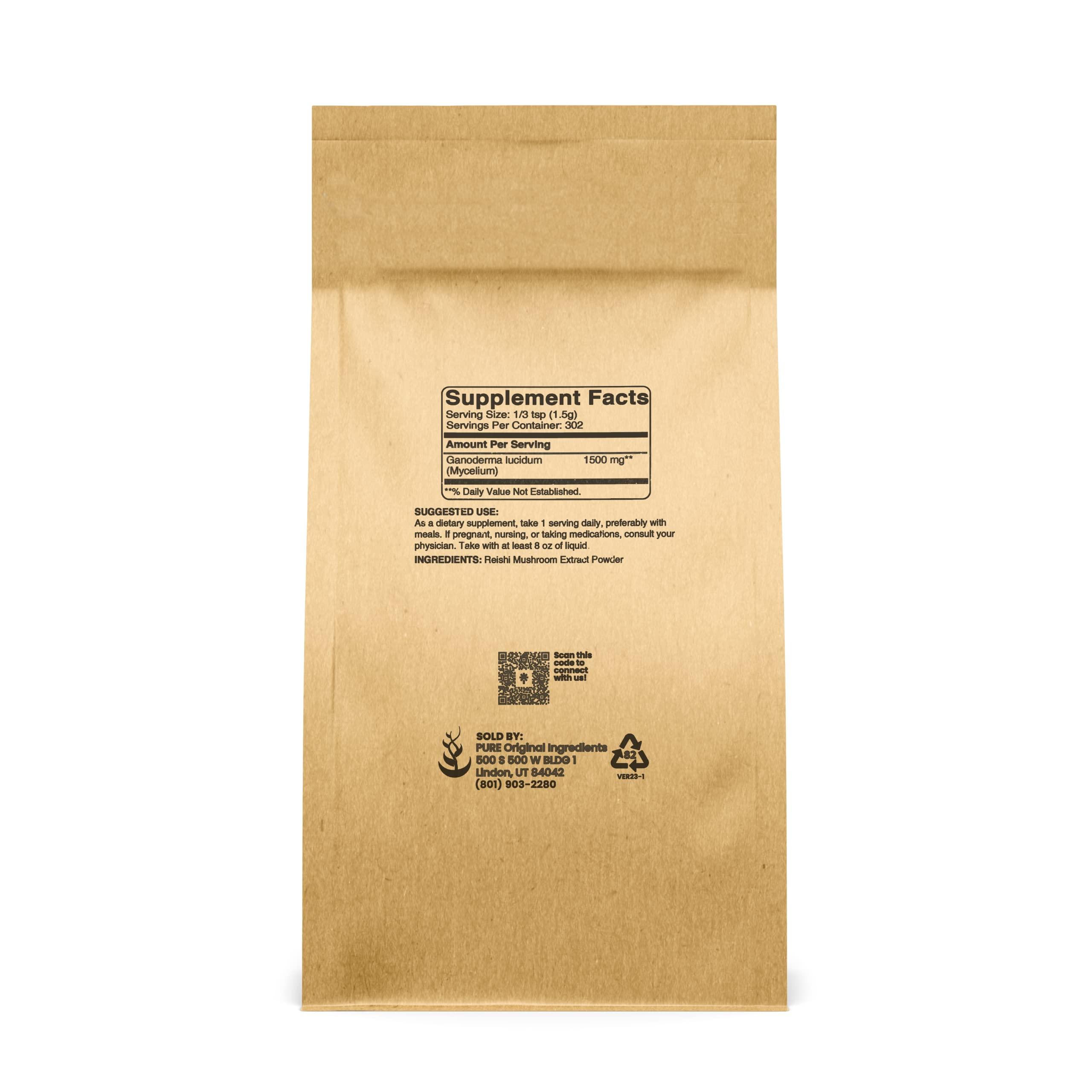 PURE ORIGINAL INGREDIENTS PURE ORIGINAL INGREDIENTS Reishi Mushroom (1lb) Lingzhi, Traditional Supplement, Non-GMO, Lab-Verified