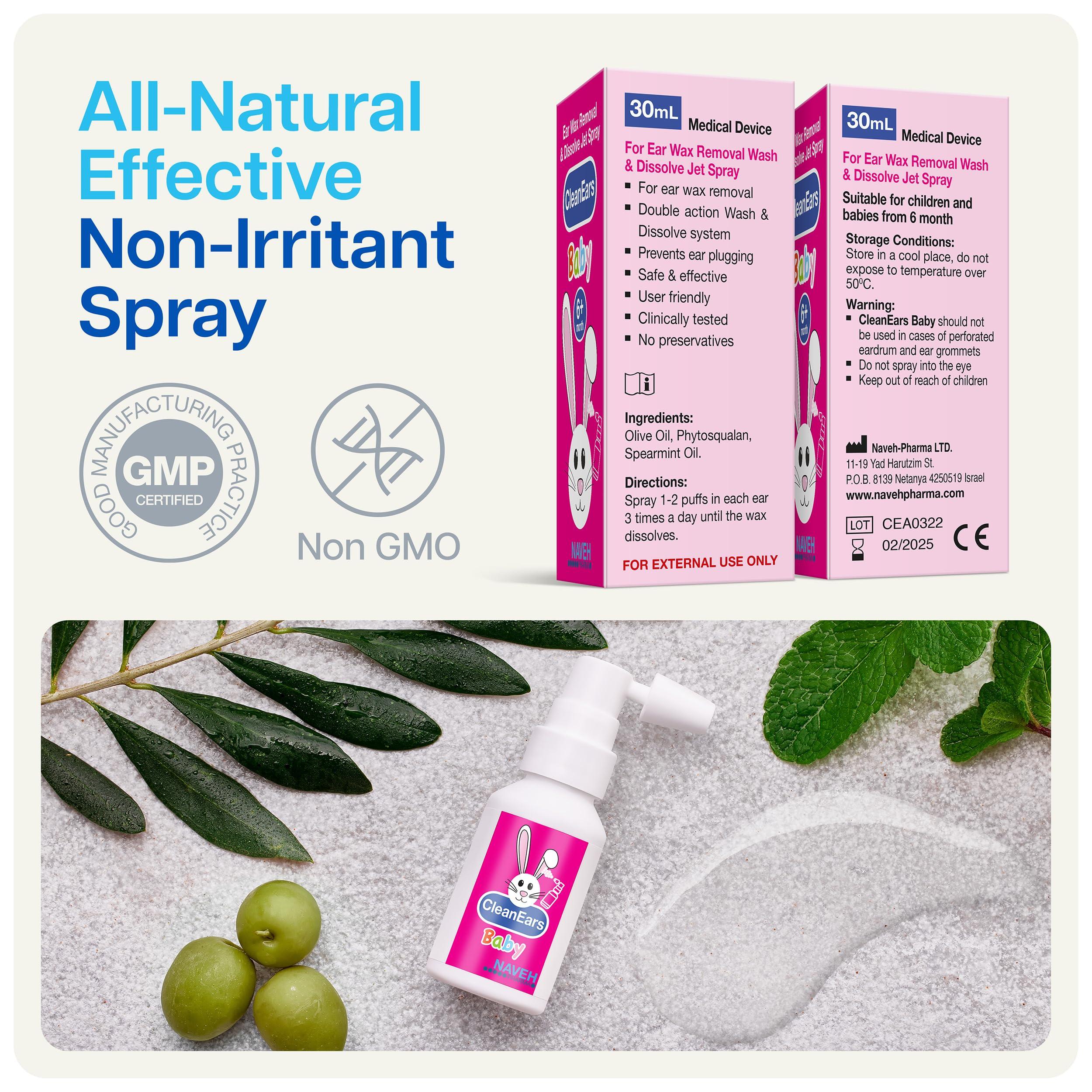 NAVEH PHARMA NAVEH PHARMA CleanEars Baby | Fast-Acting Ear Wax Removal Drops | Breaks Down & Dissolves Wax in Just 1 Treatment | Clinically Proven to Be 300% More Effective | All-Natural, Gentle & Safe | 1 Fl Oz