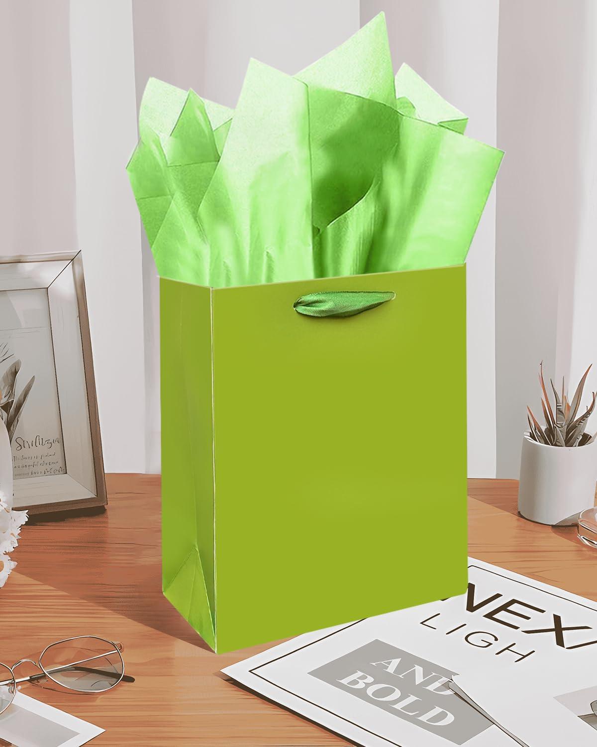 Gcardist Gcardist Emerald Green Gift Bags with Tissue Paper for Wedding, Birthday, Party Supplies-7.9\"x4.3\"x9.6\" Medium Size Cardboard Gift Bags5pcs Bags +10pcs Tissue Paper