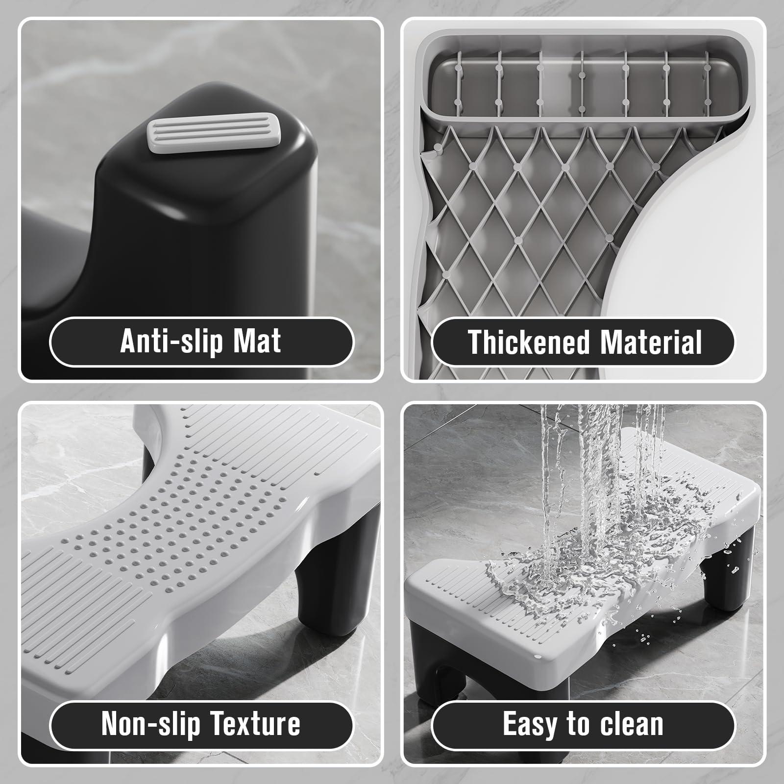 Kzeirm Kzeirm Squatting Toilet Stool for Adults, 7 Inch Height Bathroom Poop Step Potty Stool, Non-Slip Plastic Toilet Assistance Step Stool Squat Adult, Healthy Gift for Kids Seniors, Blue with Black Frame