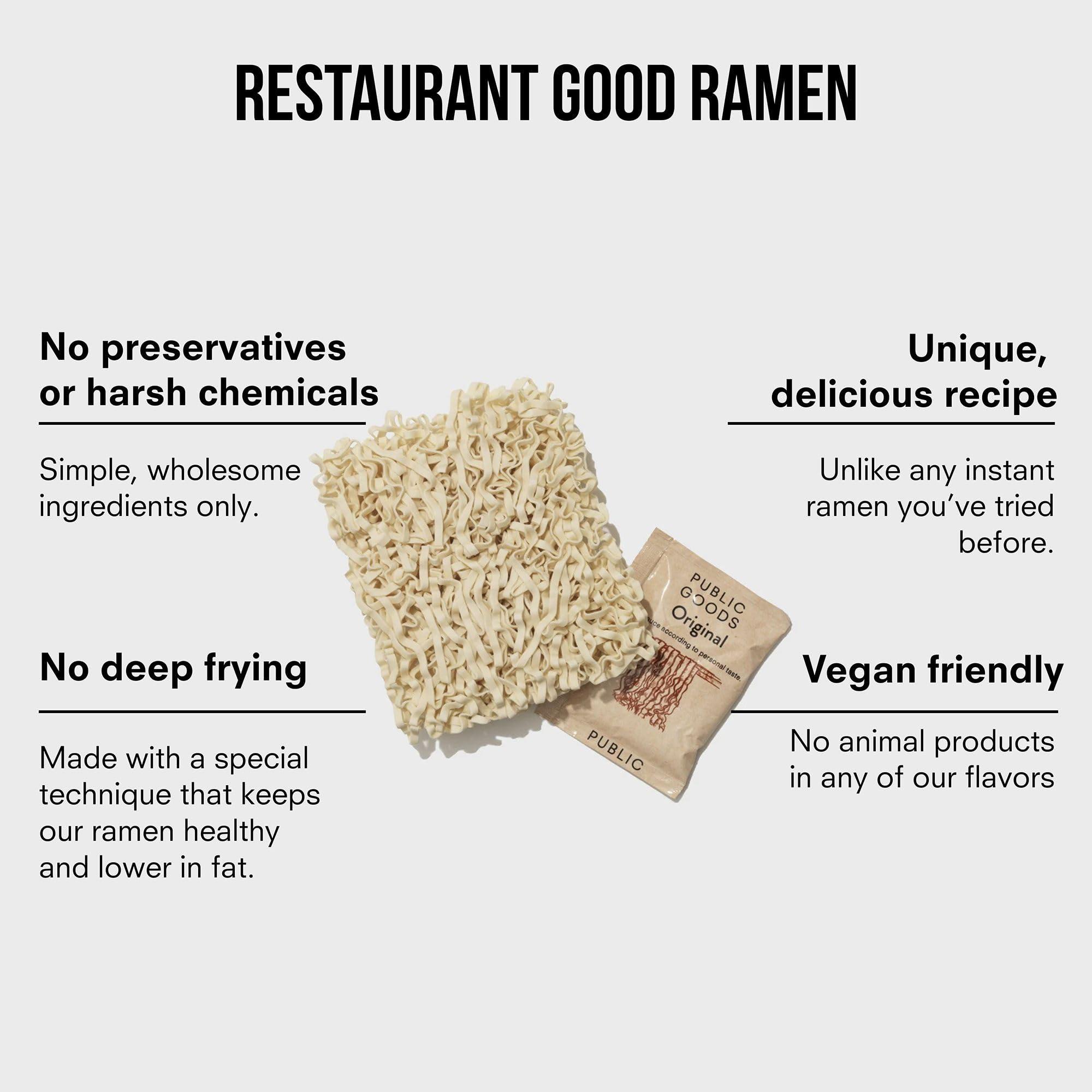 Public Goods Public Goods Ramen Noodles | Brothless Vegan & Vegetarian Instant Ramen | Healthy, High Protein Asian Noodle | Preservative Free | No Added MSG | Original & Spicy Sesame Oil (10 Pack)