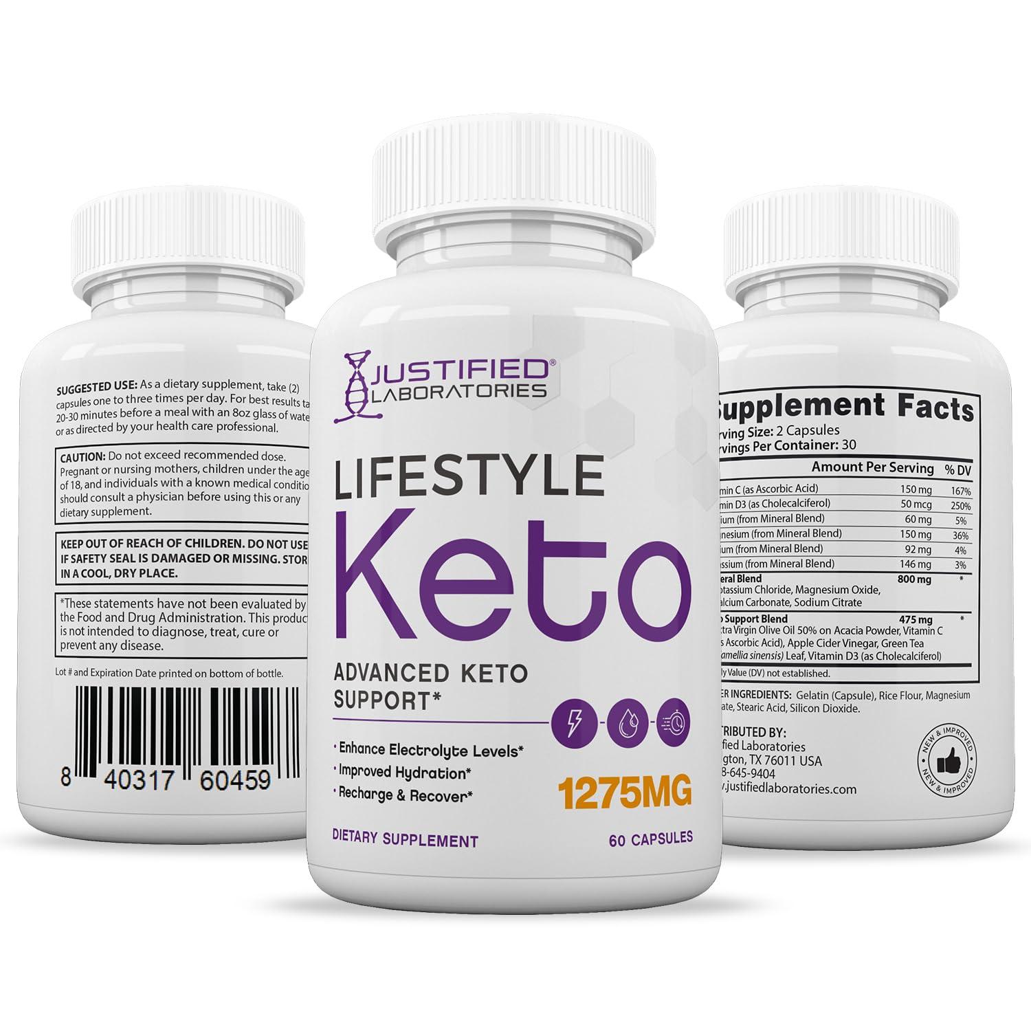 Justified Laboratories Lifestyle Keto Pills 1275MG New & Improved Formula Contains Apple Cider Vinegar Extra Virgin Olive Oil Powder Green Tea Leaf 60 Capsules