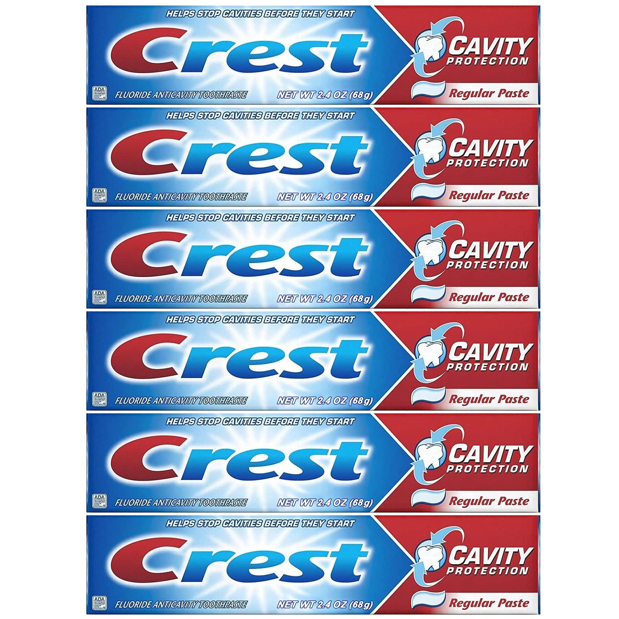 Crest Crest Fluoride Anticavity Toothpaste, 6-Pack Regular Paste, 2.4 Oz Toothpaste Tubes, Clinically Proven Oral Care, Cavity Protection Tooth Paste, Freshens Breath, Healthy Teeth and Gums