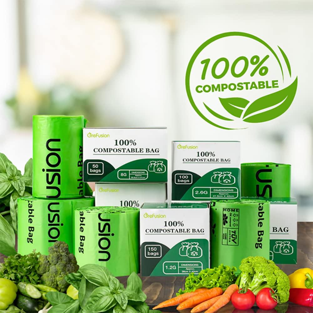 GreFusion Compostable Bags,Trash bags 13+ gallon tall kitchen, Compostable Trash Lawn & Leaf Yard Waste Bags,Kitchen Compost Trash Bin Compatible,Extra Thick1.01 Mills,Certified by BPI and OK Compost(50count)