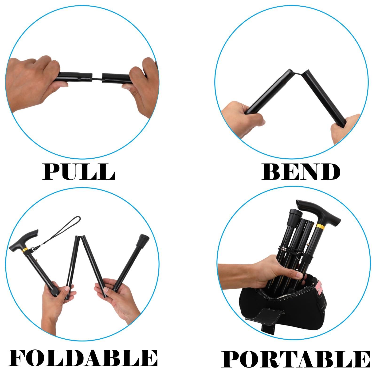 COMFKEY Comfkey Folding Lightweight Walking Stick - Adjustable Aluminum Metal Collapsible Travel Cane with Non-Slip Rubber Base (Black)