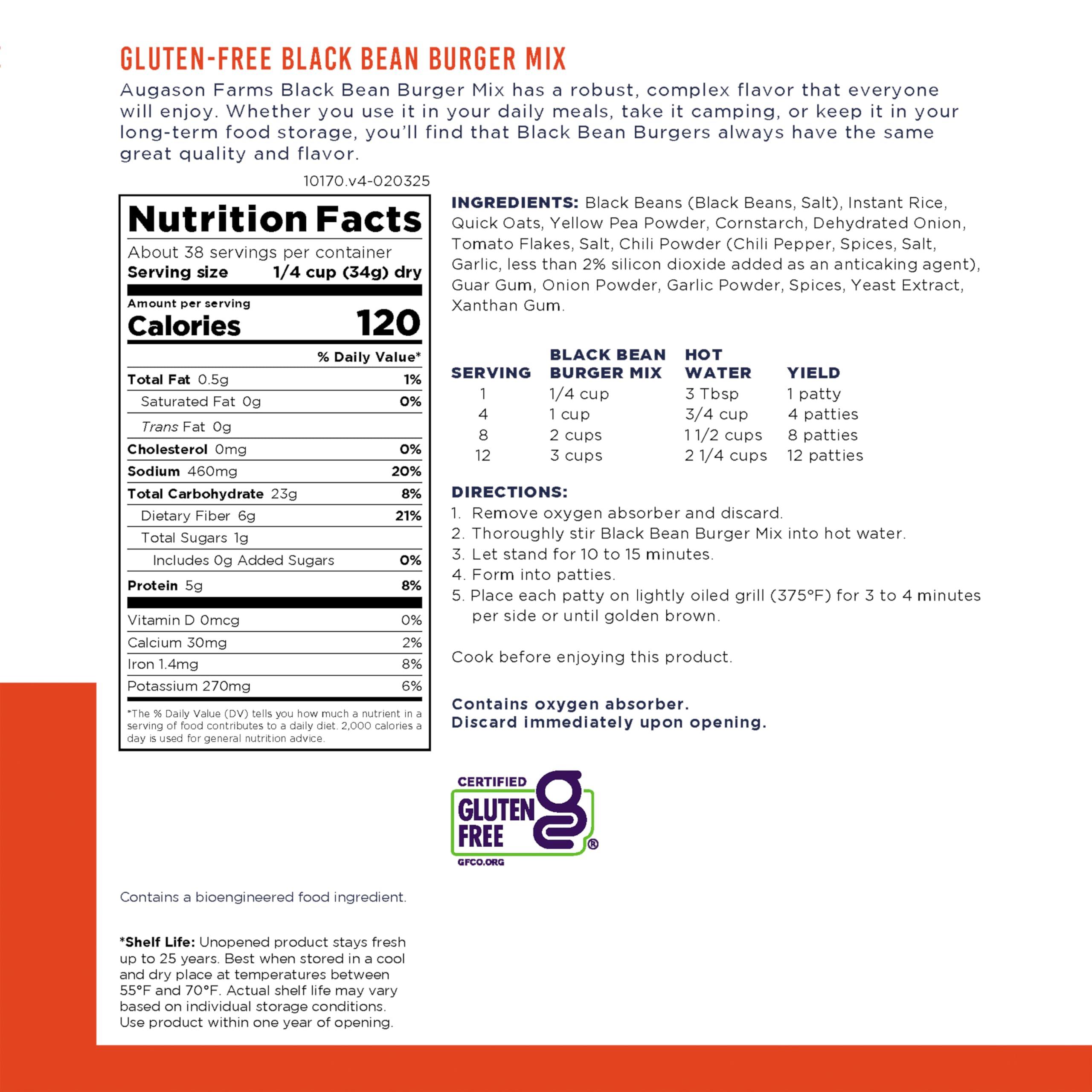 Augason Farms Augason Farms Black Bean Burger Mix Can, Certified Gluten Free, Emergency Food Supply, Everyday Meals, 38 Servings
