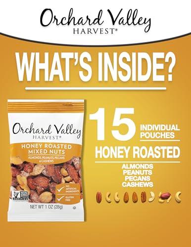 Orchard Valley Harvest Orchard Valley Harvest Honey Roasted Mixed Nuts, 1 Ounce Bags (Pack of 15), Almonds, Peanuts, Pecans, and Cashews, Gluten Free, Non-GMO, No Artificial Ingredients