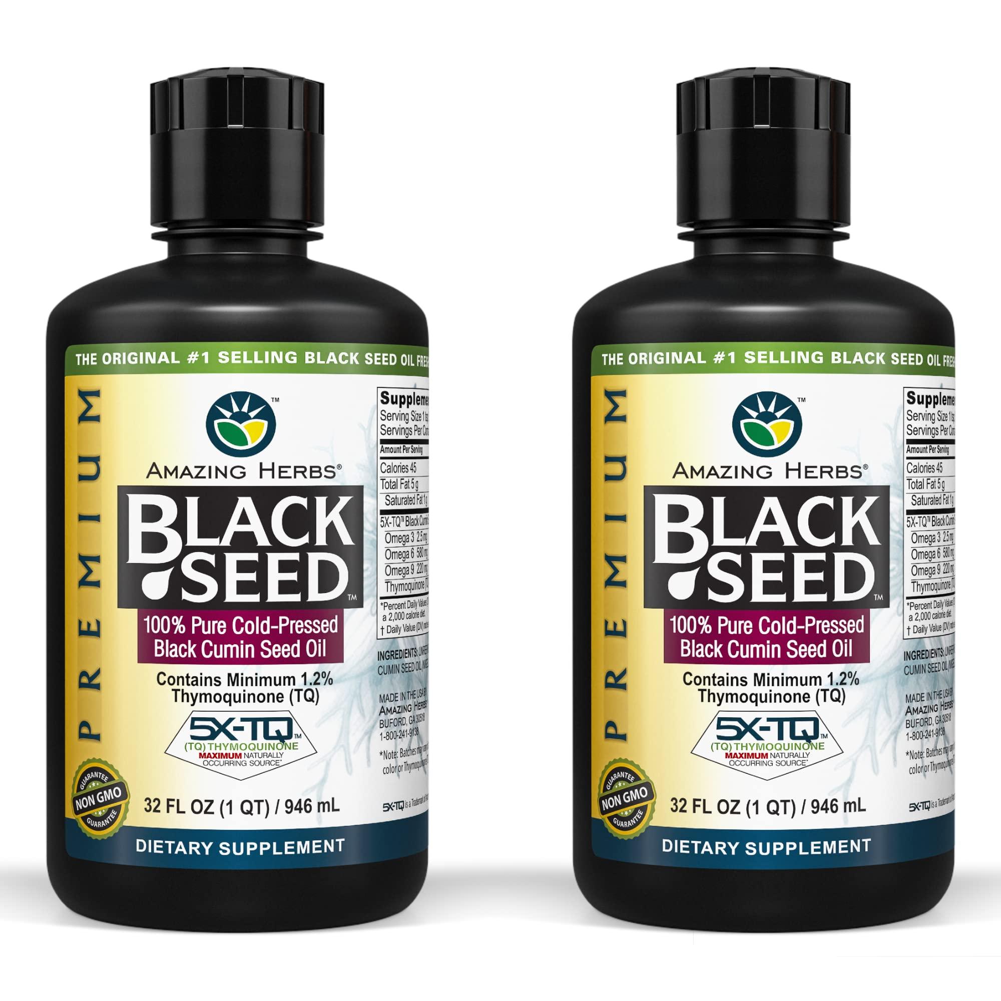 Amazing Herbs Amazing Herbs Premium Black Seed Oil - Cold Pressed Nigella Sativa Aids in Digestive Health, Immune Support, Brain Function, Joint Mobility, Gluten Free, Non GMO - 32 Fl Oz (Pack of 2)
