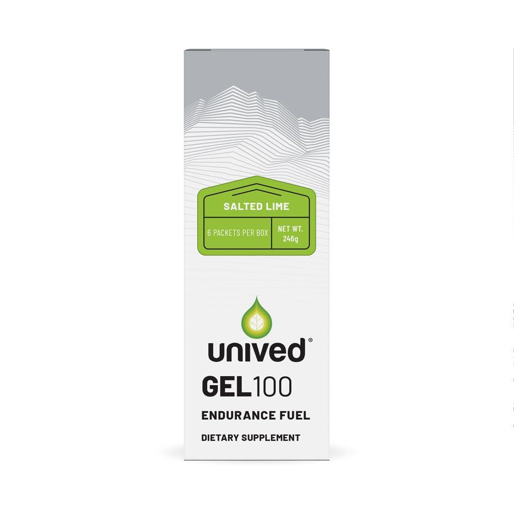 Unived Unived Gel 100 - Vegan Energy Gel for Endurance Athletes Runners & Cyclists - 100kcal - Salted Lime - Pack of 6