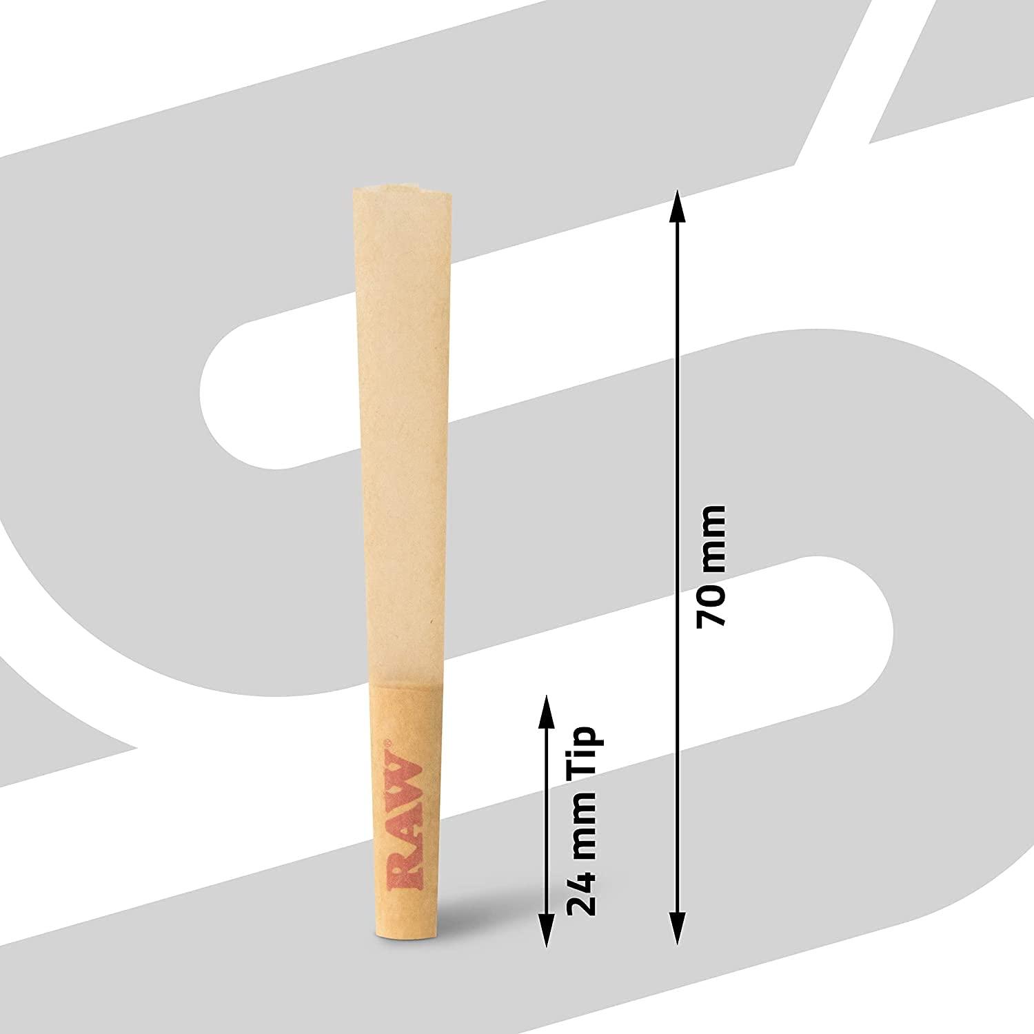 RAW RAW 70/24 Slow Burning Prerolled Cones - Shorter than 1 1/4 - Inside a RAW Metal Tin Container with Packing Tubes | 20 Pack