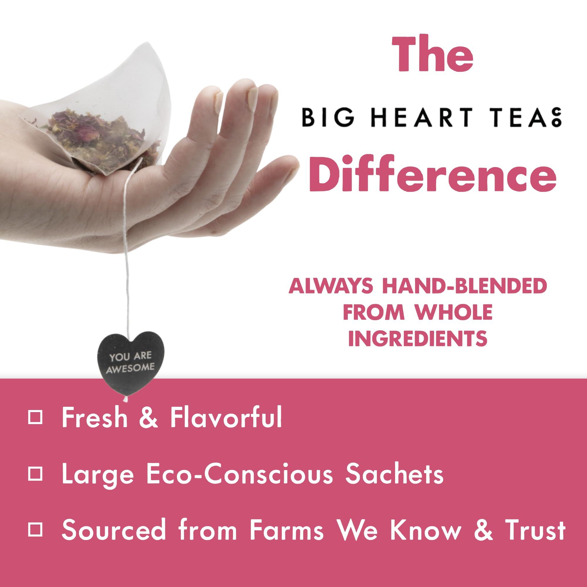 Big Heart Tea Co. Big Heart Tea Co. Tea Bags - Blushing Pink Hibiscus - Certified Organic, Naturally Sweet Ayurvedic Herbal Decaf Tea with Small Batch Ground Herbs - Adaptogenic Tulsi and Lemongrass, 10 Tea Bags