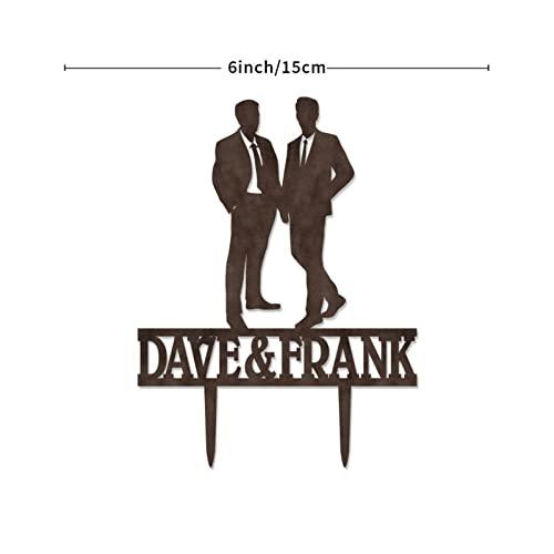 BYRON HOYLE Gay Marriage Silhouette Cake Topper Gay Same Sex LGBT Wedding Cake Toppers Mr & Mr Cake Topper for Wedding His And His Custom Wedding Party Topper LGBT Wood Brown Topper Cake Topper