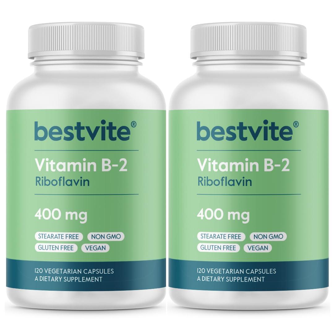 BESTVITE BESTVITE Vitamin B-2 (Riboflavin) 400mg (240 Vegetarian Capsules) (120 x 2) - No Stearates - Vegan - Non GMO - Gluten Free